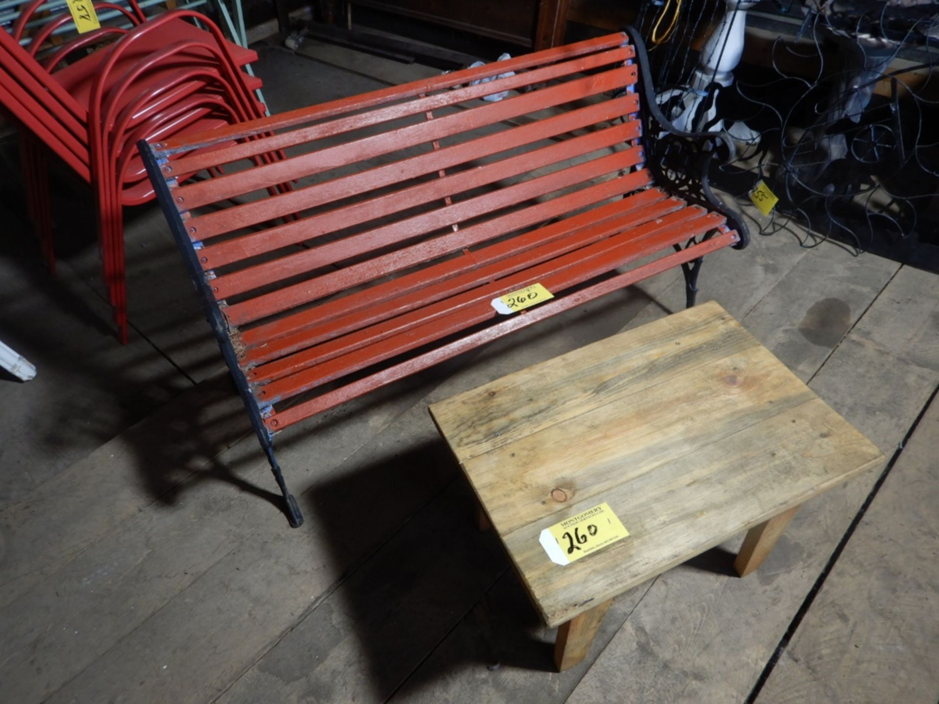 PARK/PATIO 50" WOOD & STEEL BENCH, 17"X28" WOOD TABLE