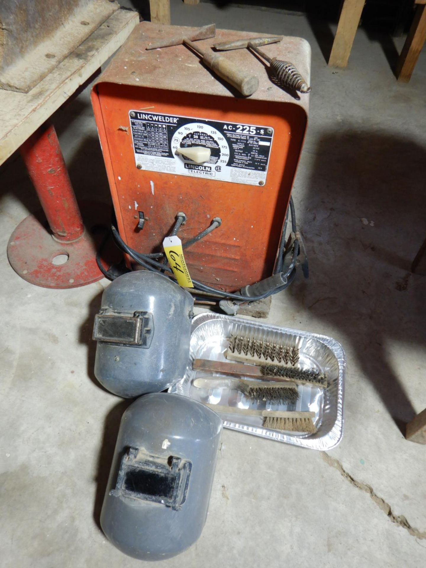 LINCOLN WELDER AC225C W/CABLES, HELMET, CHIPPING HAMMER, WIRE BRUSHES, ETC - Image 2 of 2