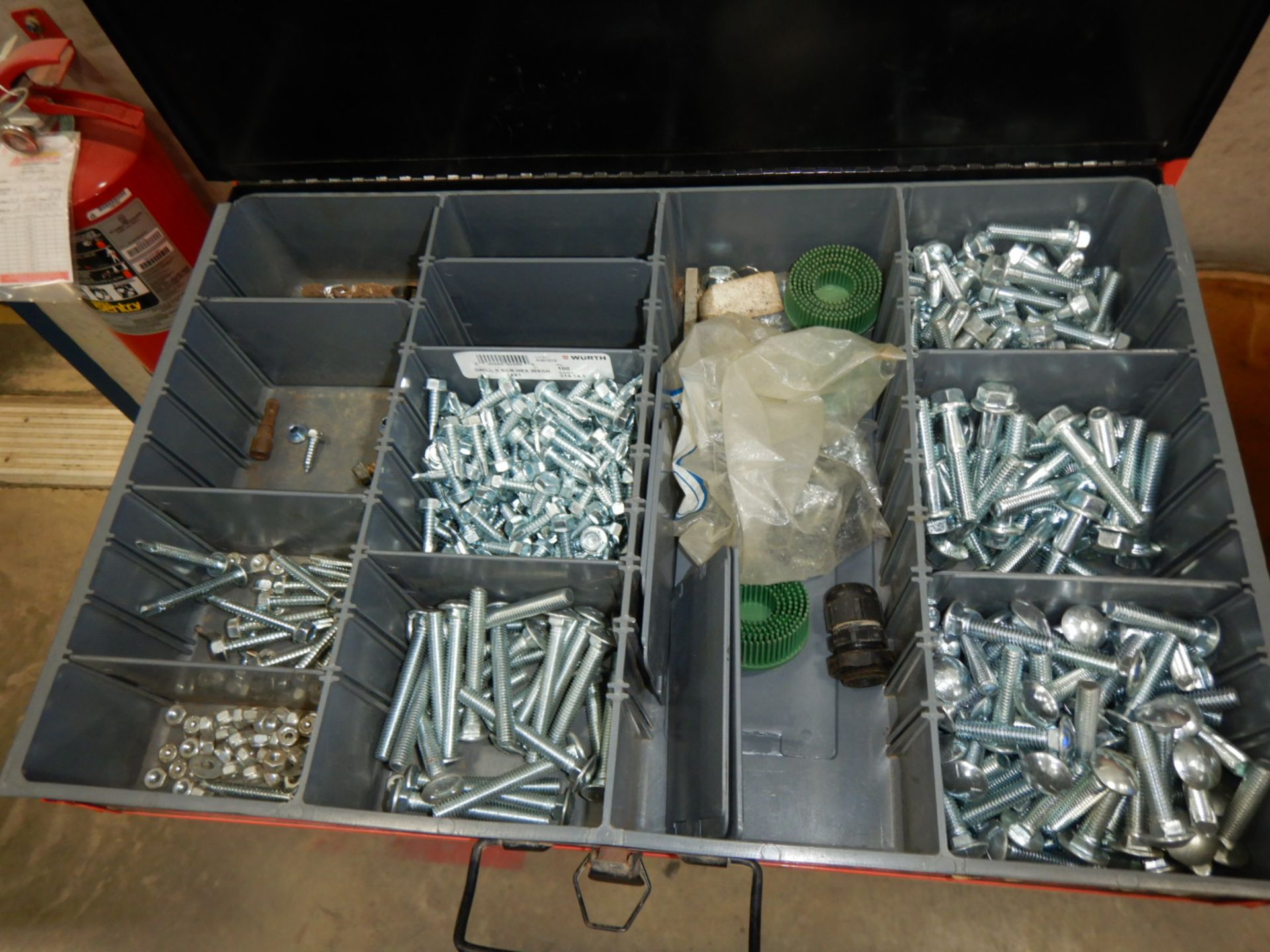 WURTH 4-DRAWER ASSORTMENT CABINET W/ 5 TRAYS, BOLTS, GREASE NIPPLES, COTTER PINS, ETC. - Image 6 of 6