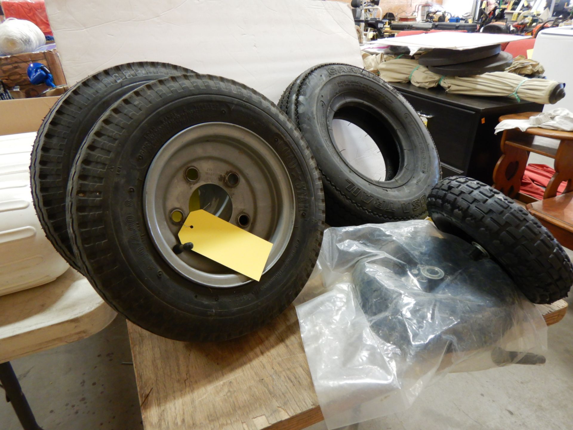 2-4.80 /4.00-8 TIRES AND RIMS, 2-4.10/3.50 TIRES AND RIMS, 1-4.80-8 TIRE - Image 2 of 2