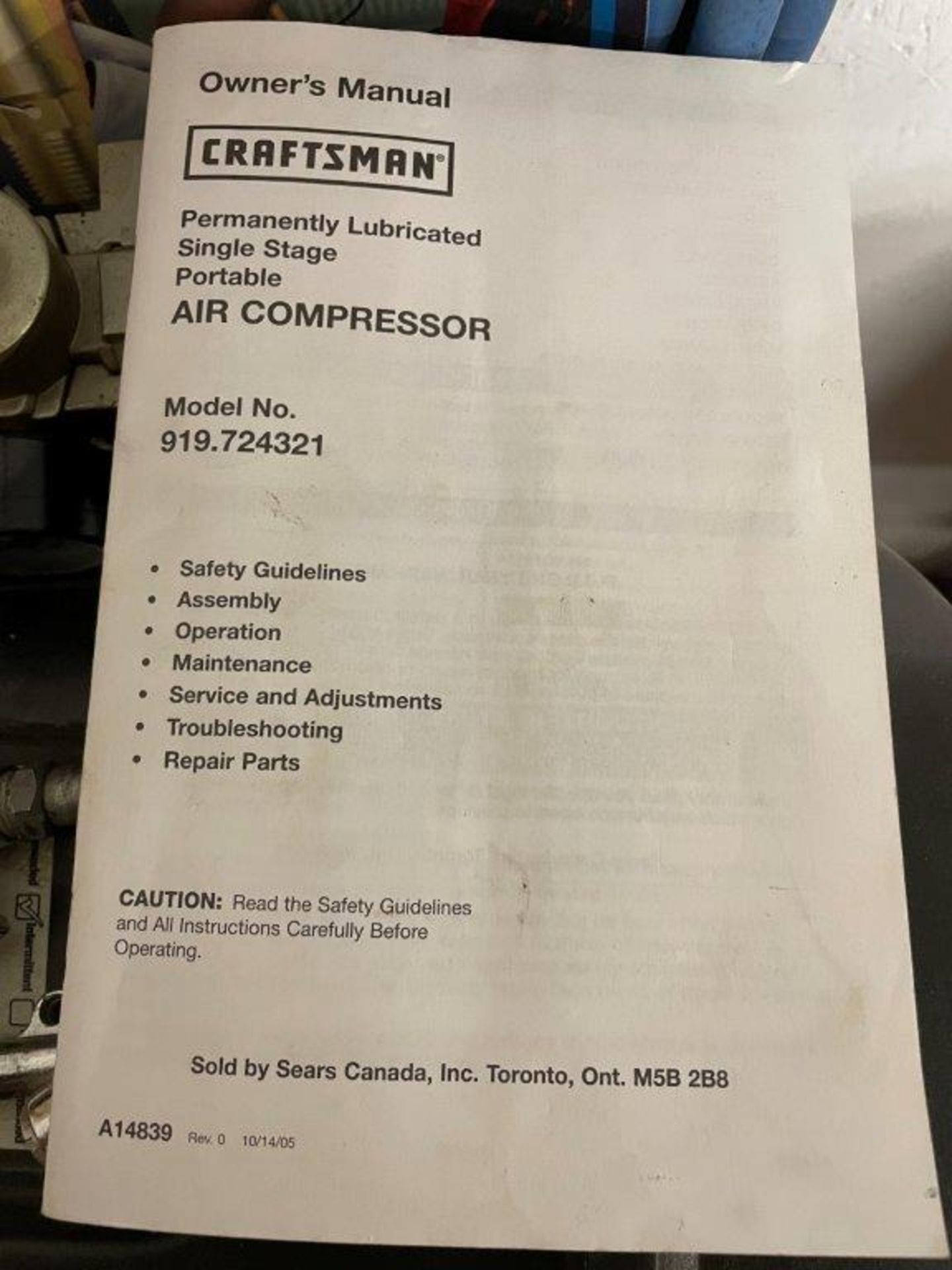 CRAFTSMAN AIR COMPRESSOR, 11.9 CFM, 30GAL., M/N 919-724321 - Image 2 of 3