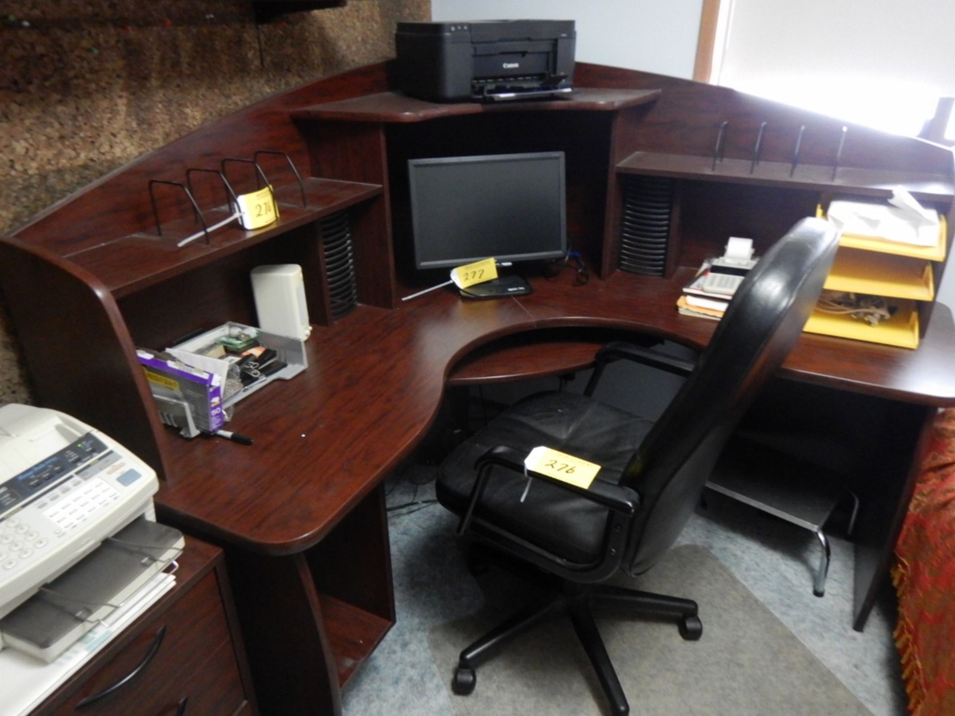 CORNER DESK 60INX60IN, DESK CHAIR, OFFICE EQUIP AND SUPPLIES (SCANNER, PRINTER, FAX NOT INCLUDED)