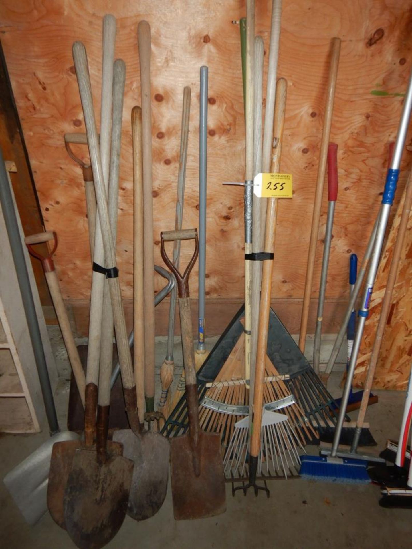 L/O ASSORTED SHOVELS, RAKES, BROOMS, ETC. - Image 3 of 3