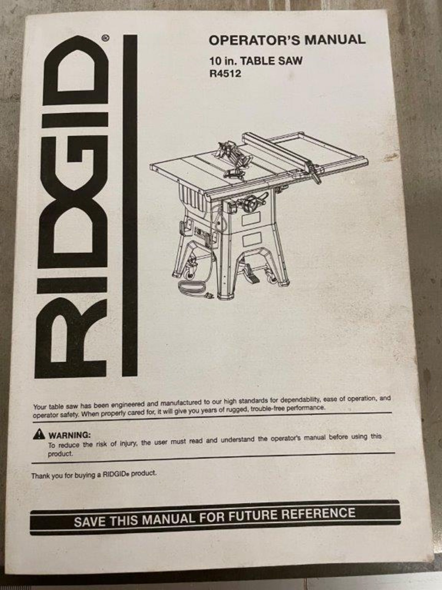 RIDGID 10IN TABLE SAW W/ CASTERS, M/N R4512 - Image 4 of 6