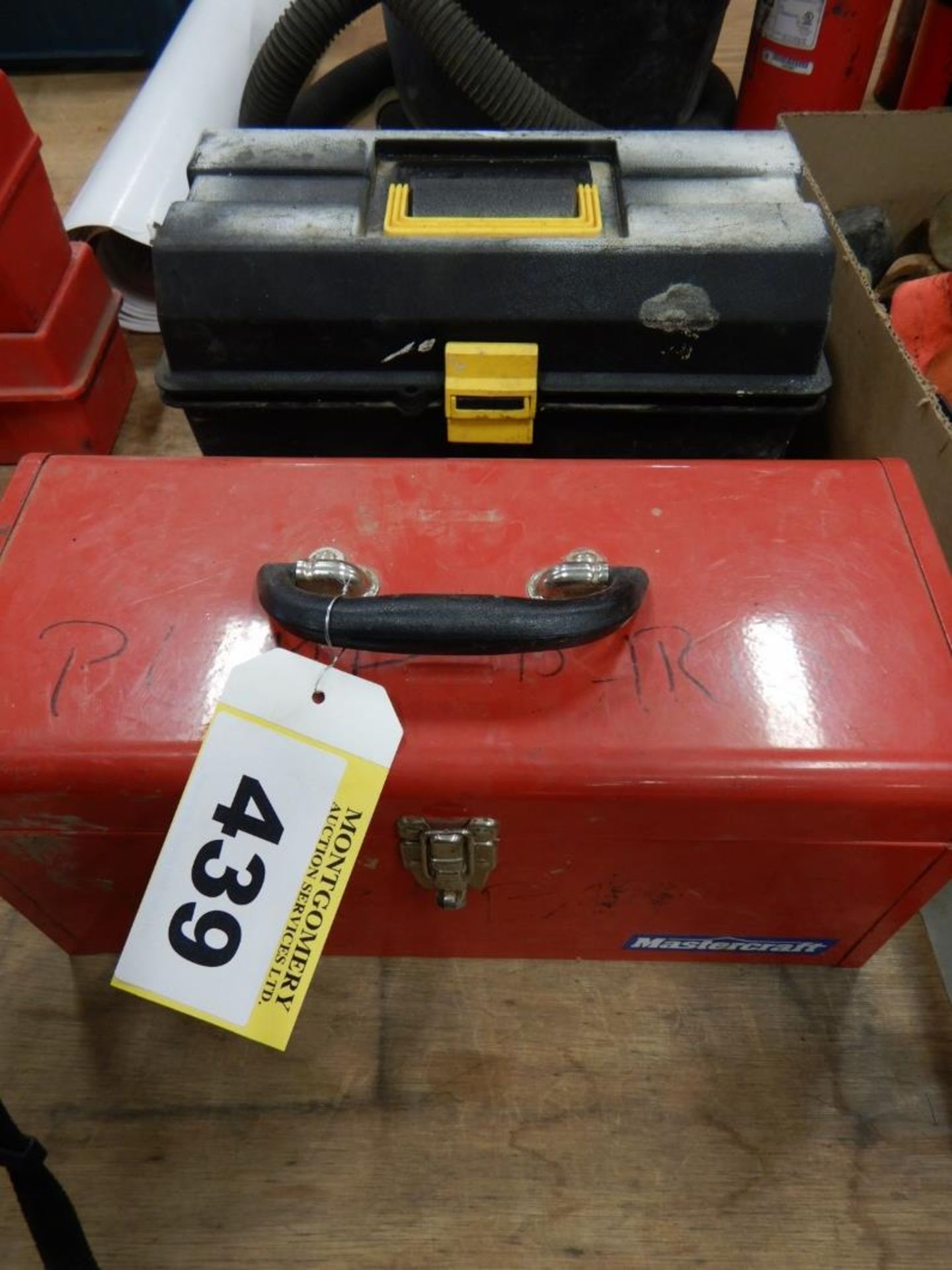 MASTERCRAFT STEEL AND 2-POLY TOOLBOXES W/ ASSORTED WRENCHES, PLIERS, HAND TOOLS, ETC.