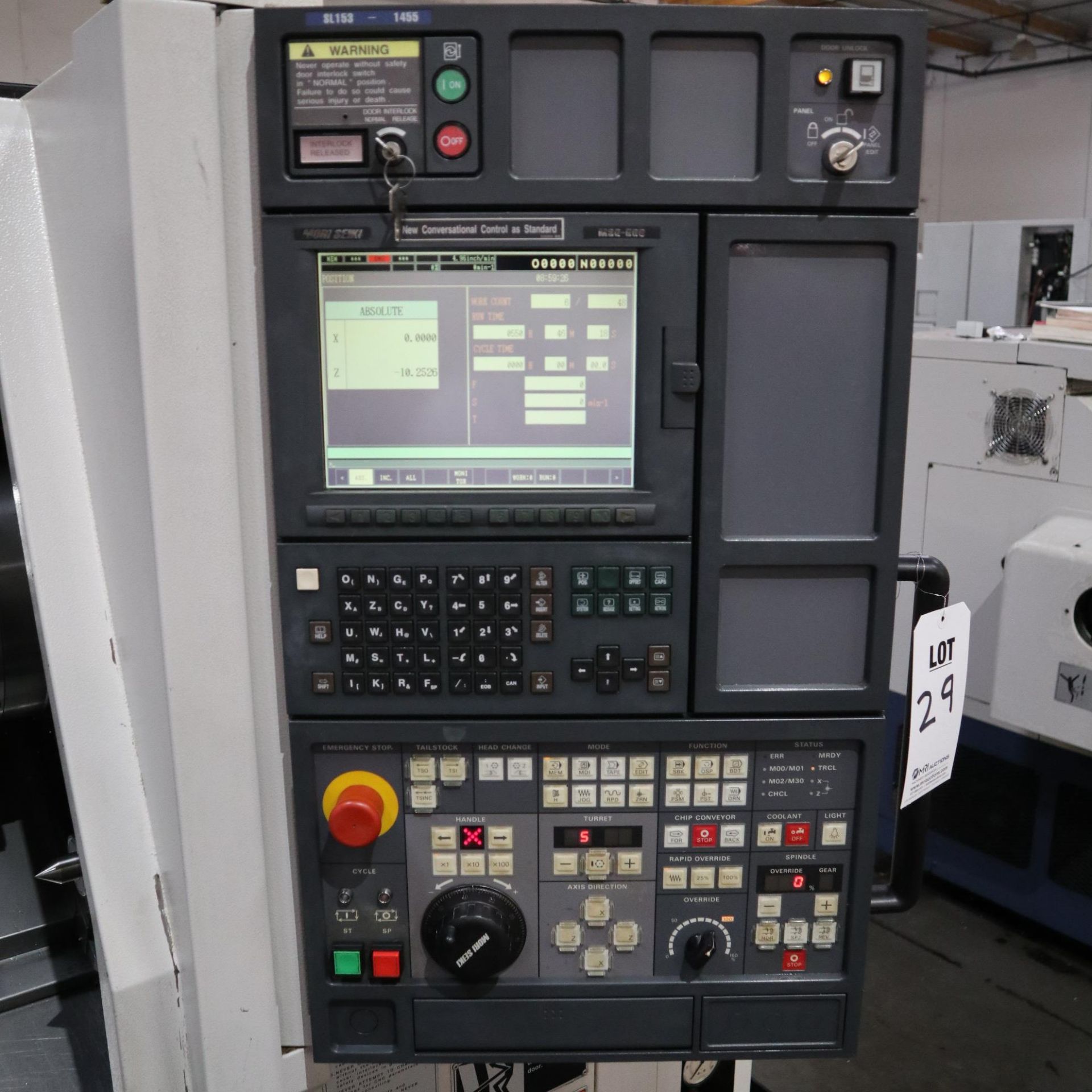 2001 MORI SEIKI SL153, MSG-500 CONTROL, 6” COLLET CHUCK, TAILSTOCK, CNC MODEL H-P-C CHIP CONVEYOR, - Image 8 of 12