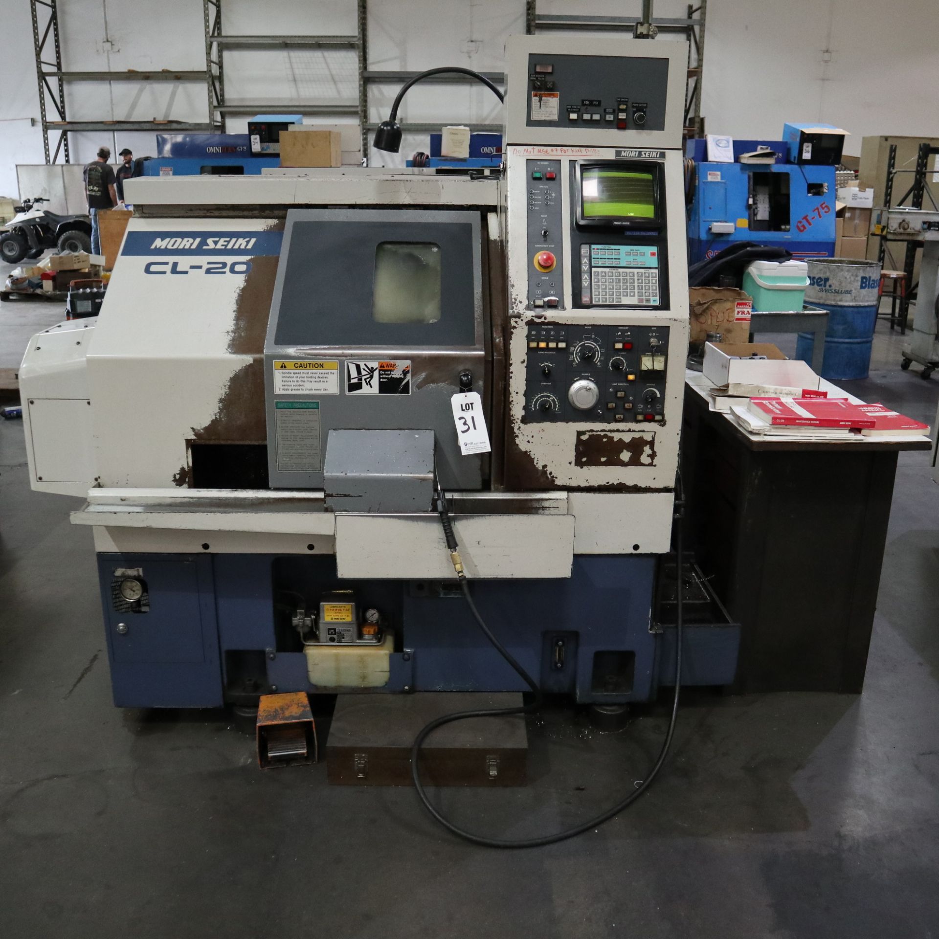 1996 MORI SEIKI CL-20A CNC LATHE, S/N 1971, TOOL SETTER, COLLET CHUCK, YASNAC CONTROL, MANUALS, TOOL