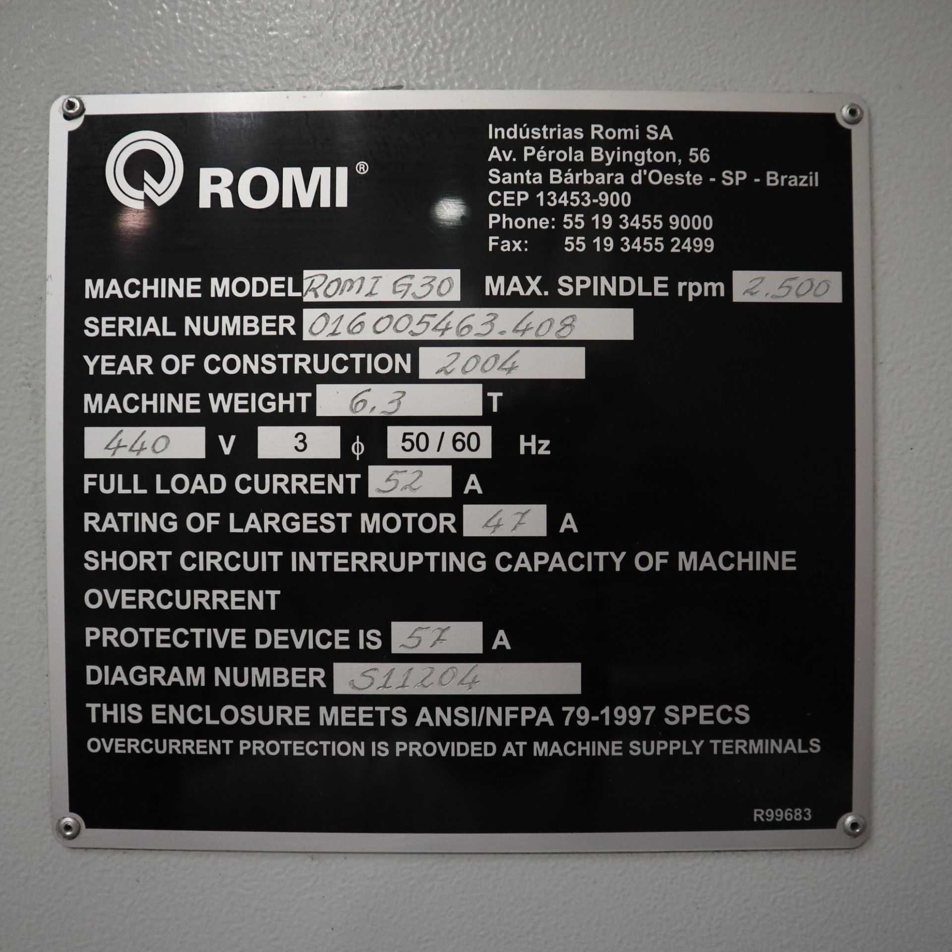 2004 ROMI G30 CNC LATHE, S/N 016005463.408, FANUC 21IT CONTROL, 10” CHUCK, TAILSTOCK, 12 POSITION - Image 10 of 11