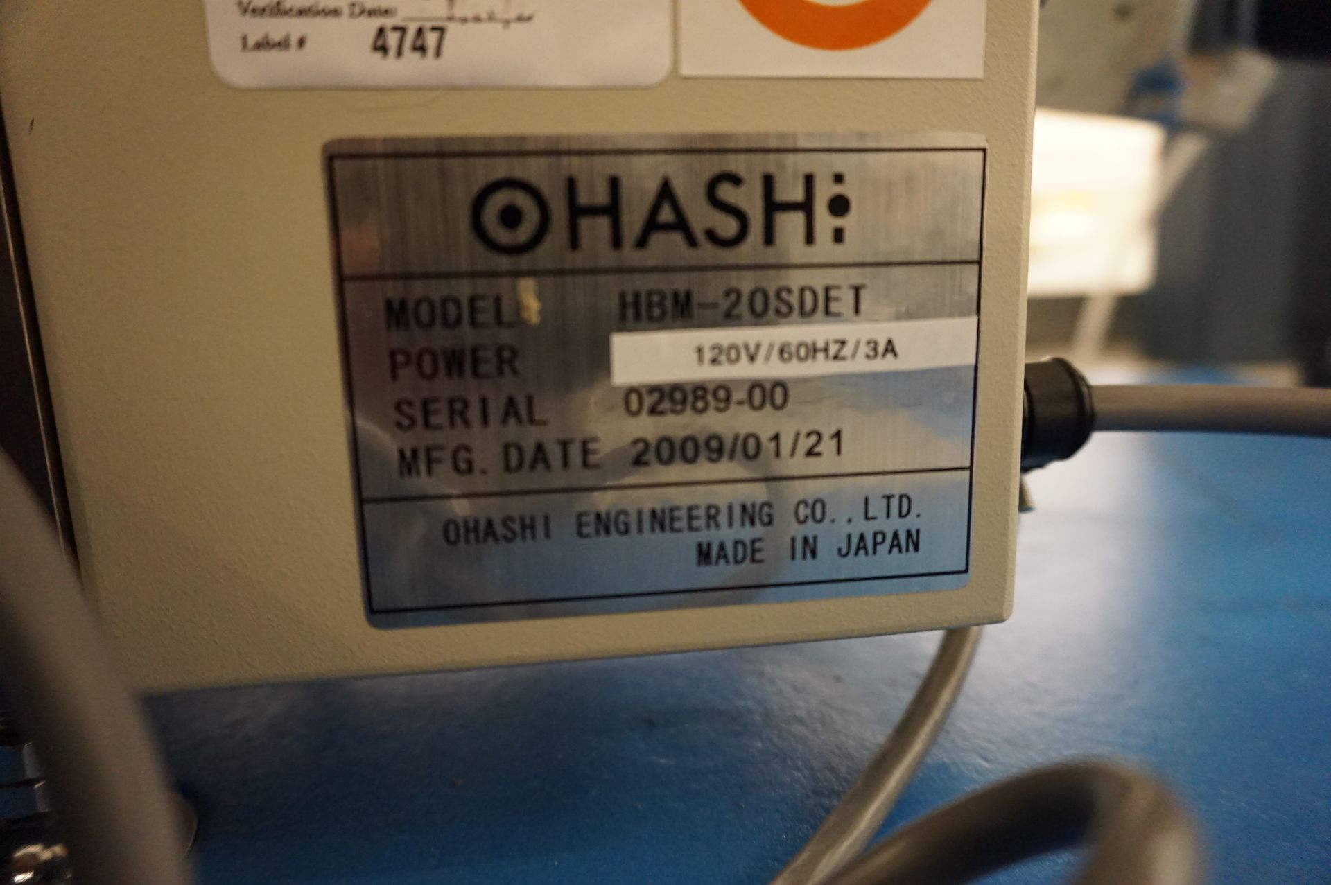 2009 OHASHI CABLE BONDER, MODEL HBM-20SDET, S/N 02989-00, 120 V, 60HZ, 3 A - Image 5 of 5