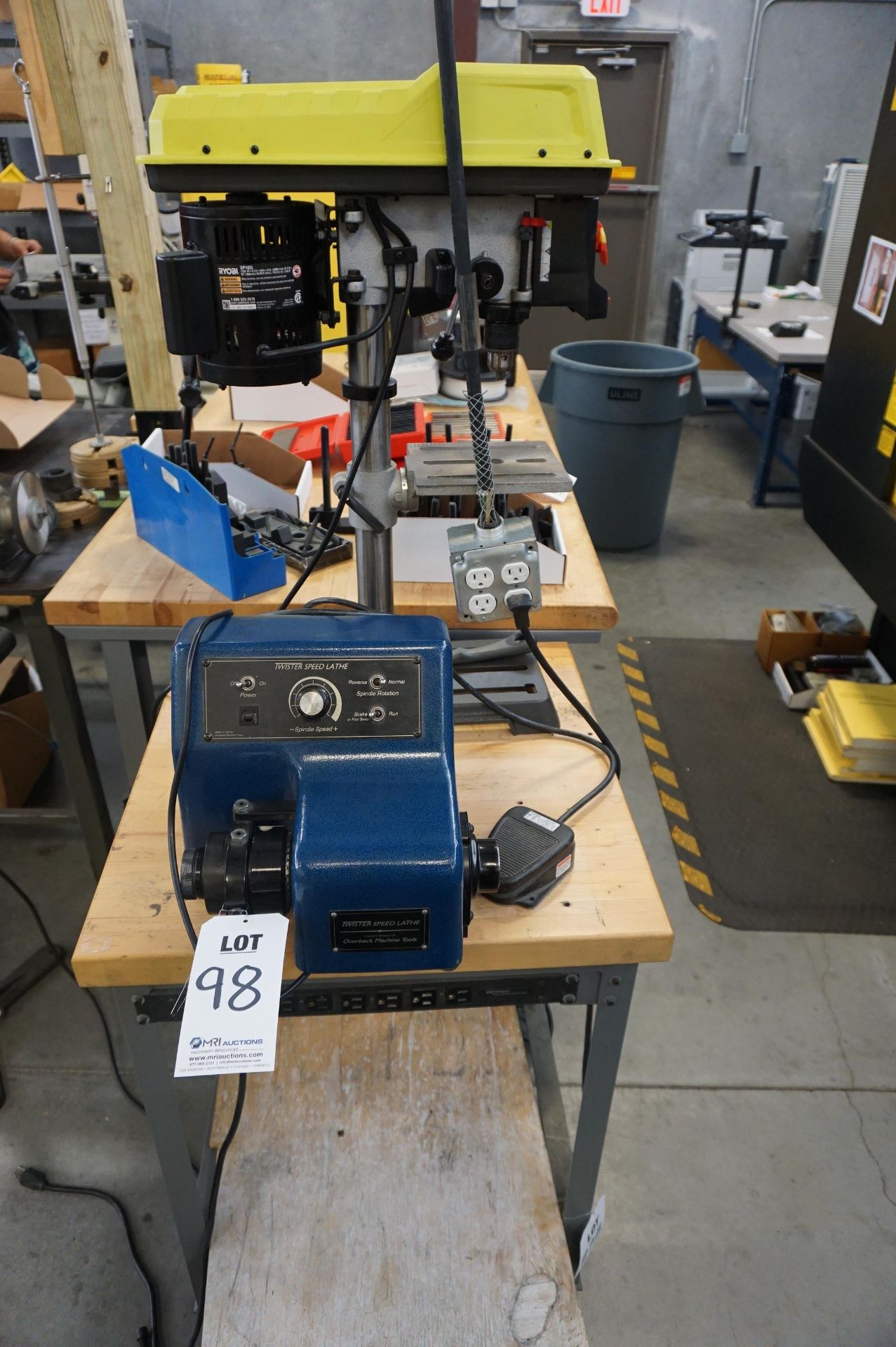 LOT TO INCLUDE: (1) RYOBI DP103L 10' BENCH TOP DRILL PRESS W/ LASER, (1) OVERBECK TWISTER SPEED