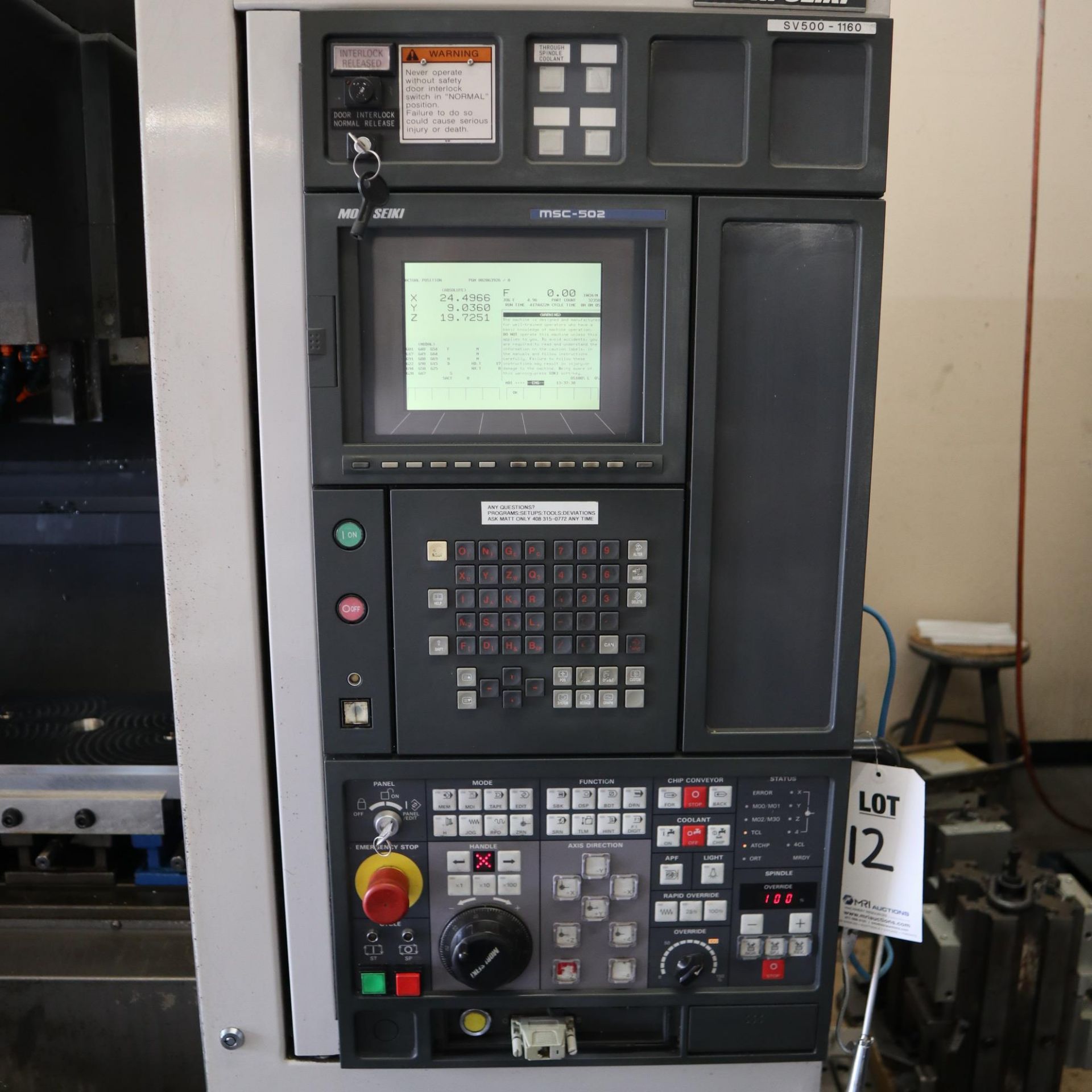 1997 MORI SEIKI SV500 VERTICAL MACHINING CENTER, S/N 1160, MORI MSC-502 CONTROL, - Image 6 of 11