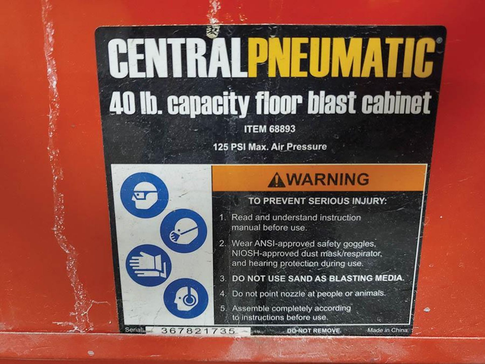 CENTRAL PNEUMATICS 40 LB. FLOOR BLAST CABINET - Image 5 of 6