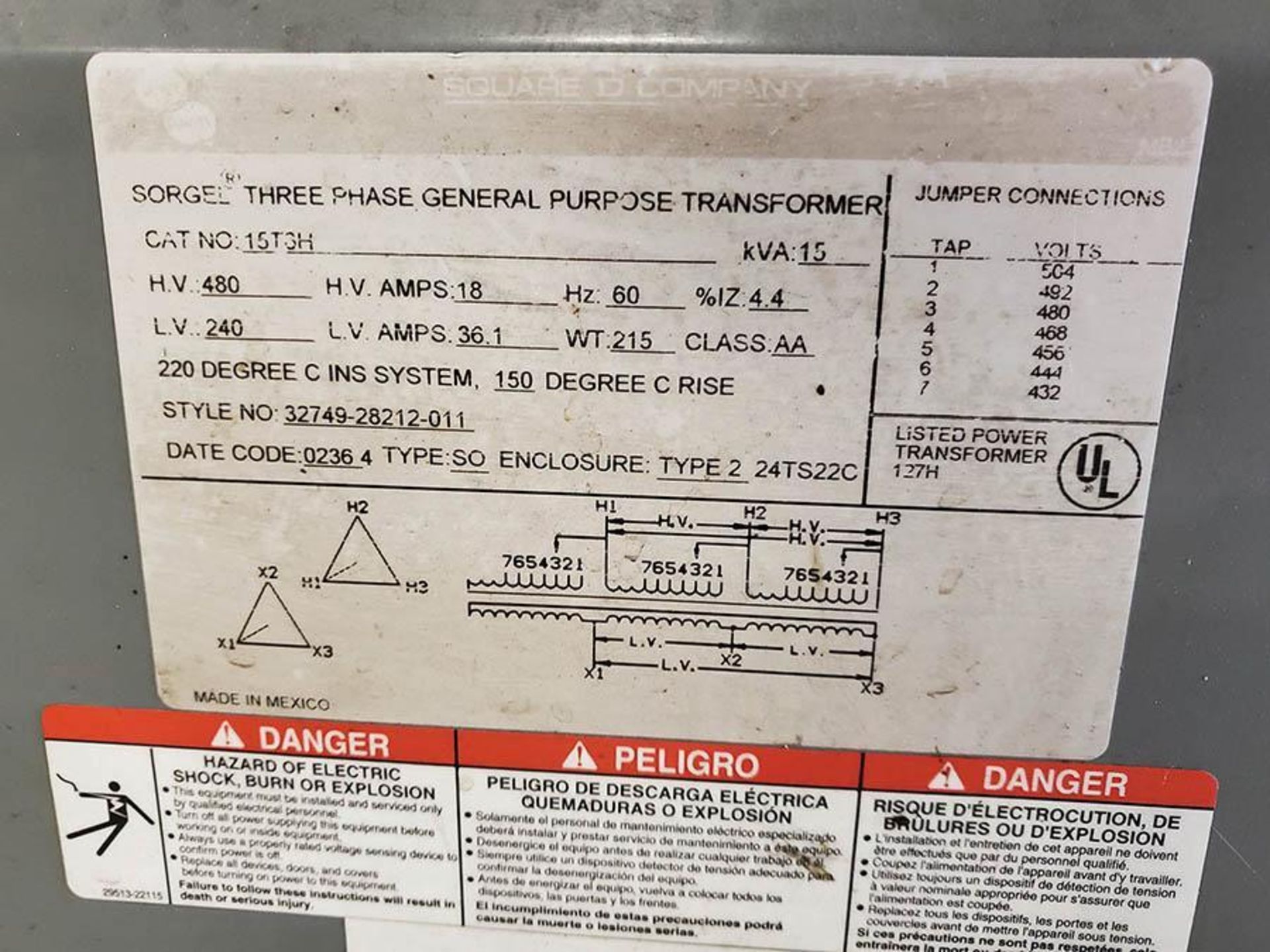 (2) 3 PHASE GENERAL PURPOSE TRANSFORMERS, 15 KVA - Image 3 of 5