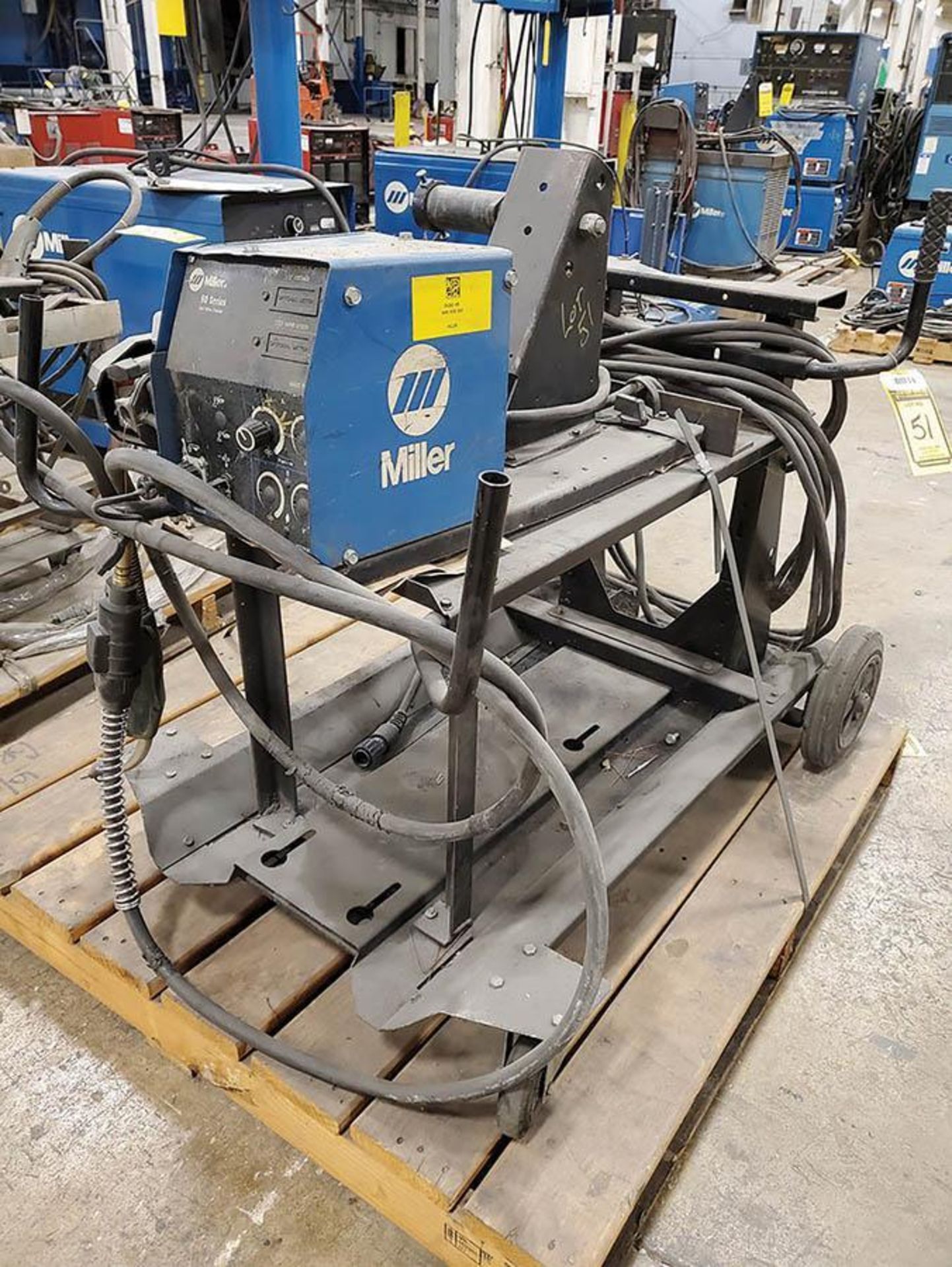 MILLER 60 SERIES 24V WIRE FEEDER WITH REEL ON ROLLING CART WITH GROUNDS, NO HEAD, SOME LEAD - Image 2 of 5