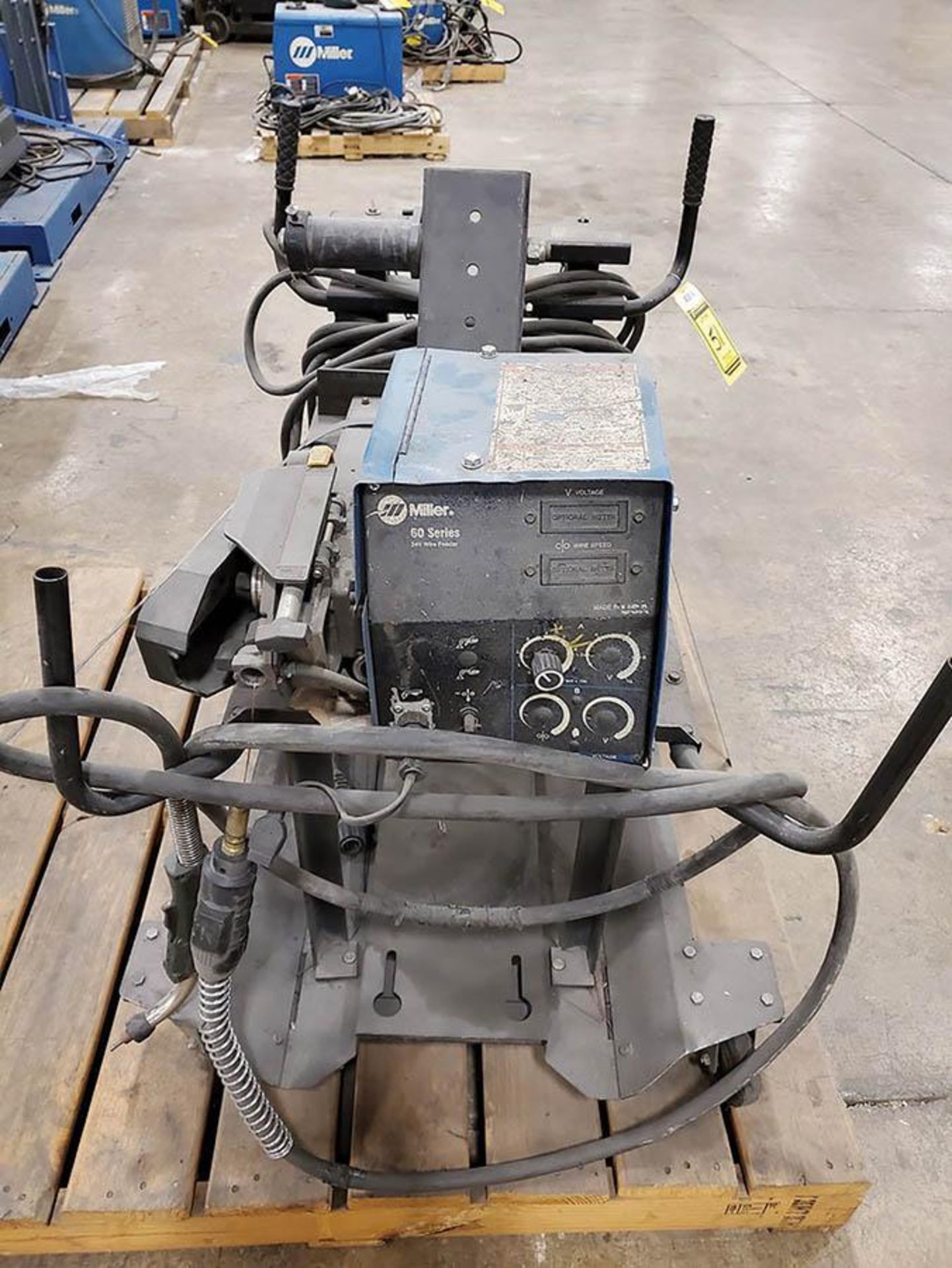 MILLER 60 SERIES 24V WIRE FEEDER WITH REEL ON ROLLING CART WITH GROUNDS, NO HEAD, SOME LEAD - Image 3 of 5