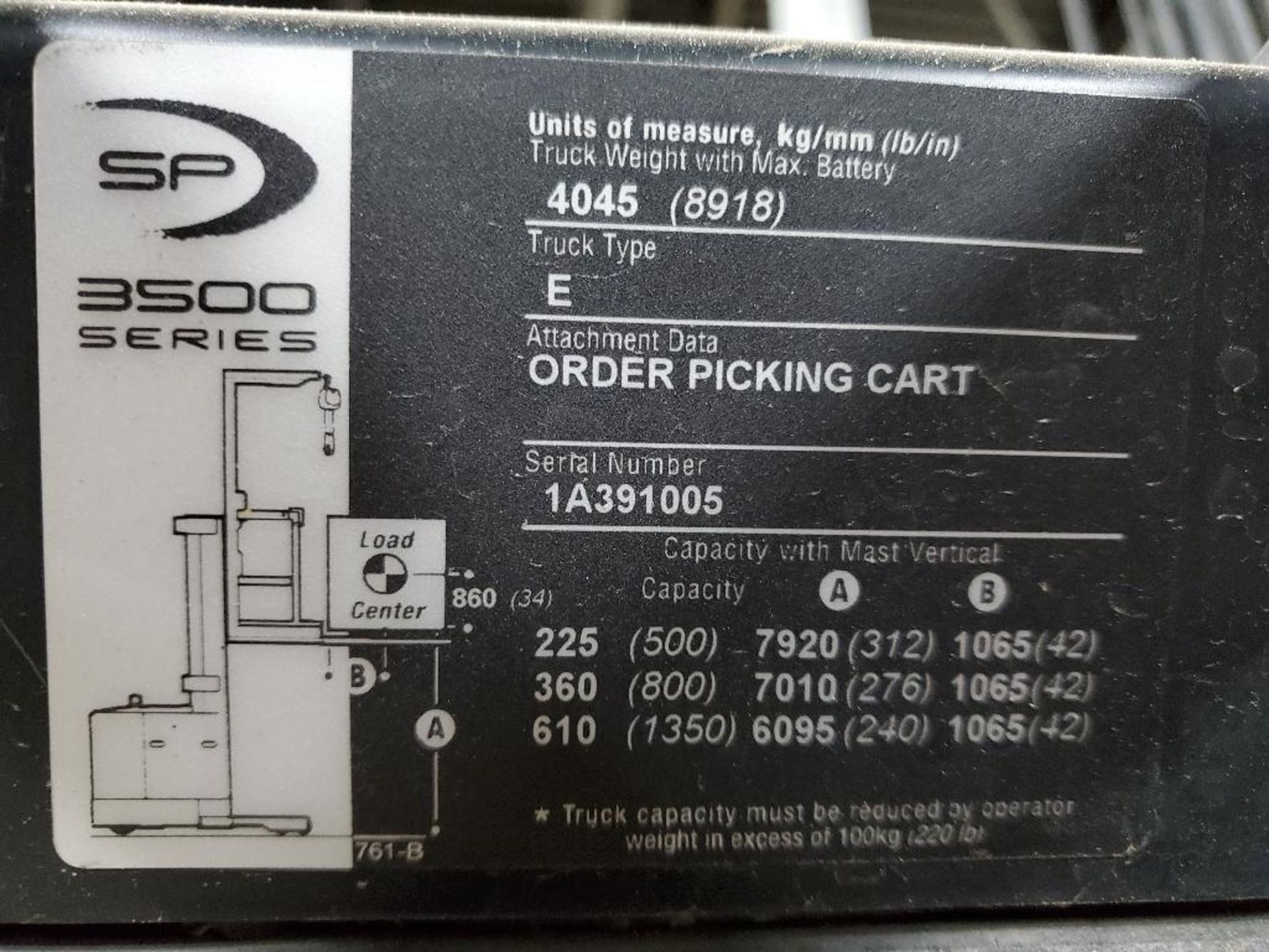 2012 CROWN 3500 SERIES STOCK ORDER PICKER, MODEL SP3520-30, 3,000 LB. CAPACITY, 24V, 131 1/2'' 3 STA - Image 22 of 24