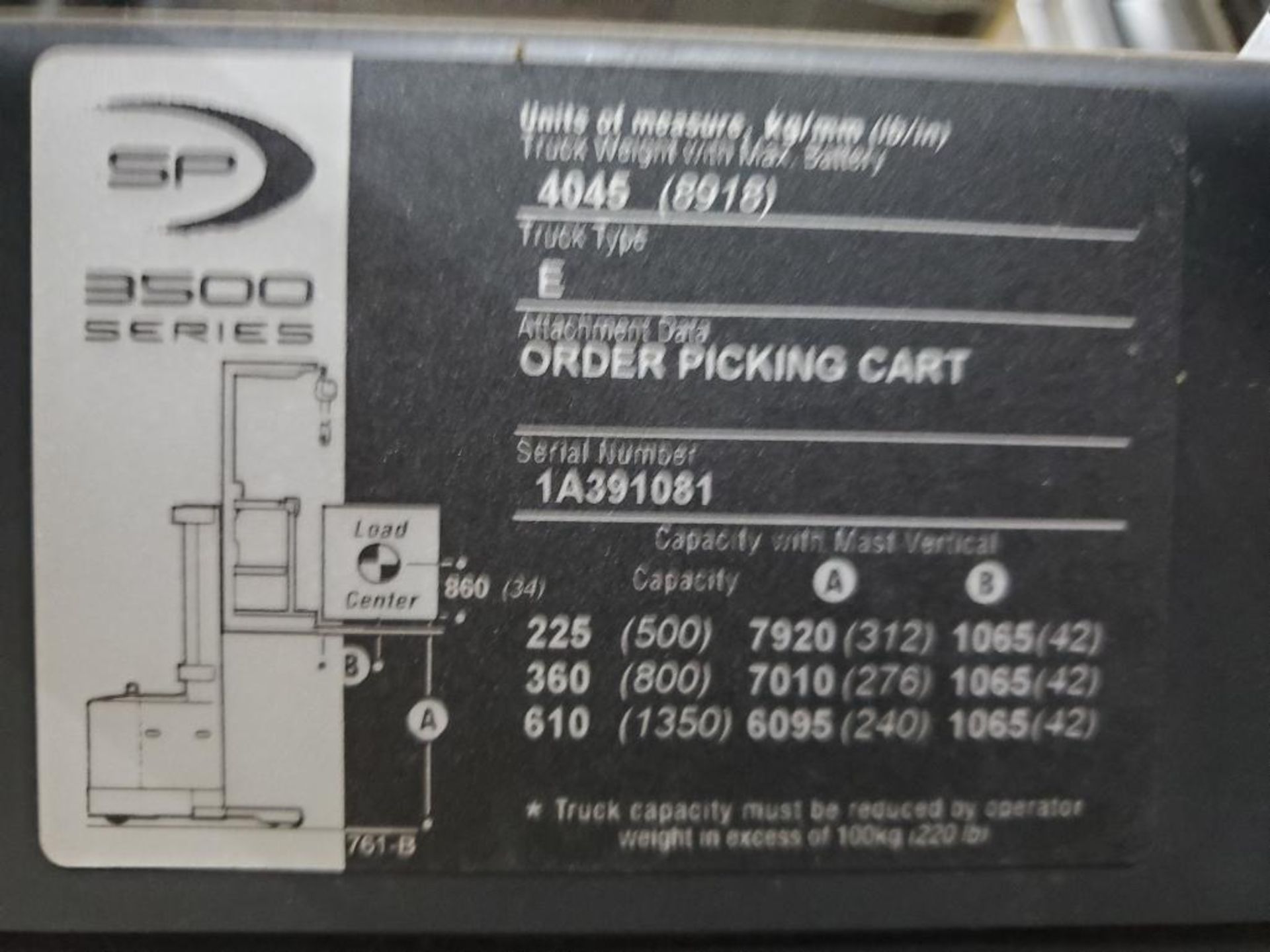 2012 CROWN 3500 SERIES STOCK ORDER PICKER, MODEL SP3520-30, 3,000 LB. CAPACITY, 24V, 131 1/2'' 3 STA - Image 25 of 28