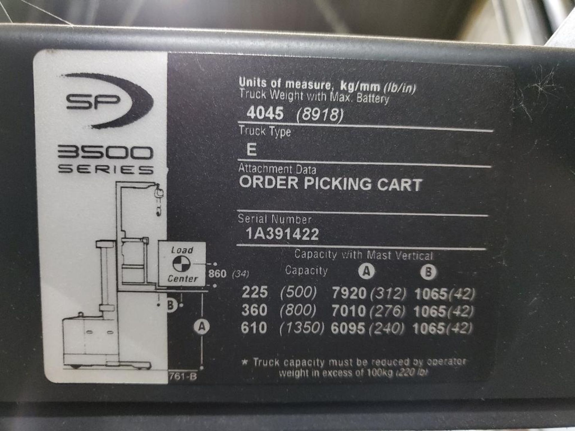 2012 CROWN 3500 SERIES STOCK ORDER PICKER, MODEL SP3520-30, 3,000 LB. CAPACITY, 24V, 131 1/2'' 3 STA - Image 24 of 24