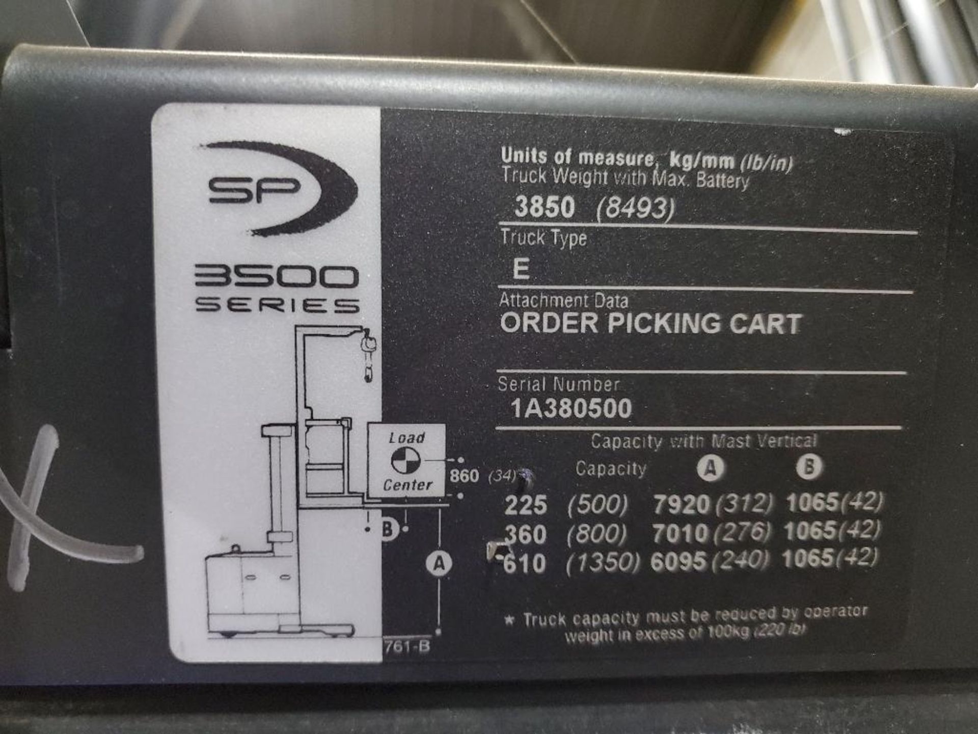 2012 CROWN 3500 SERIES STOCK ORDER PICKER, MODEL SP3520-30, 3,000 LB. CAPACITY, 24V, 131 1/2'' 3 STA - Image 12 of 13