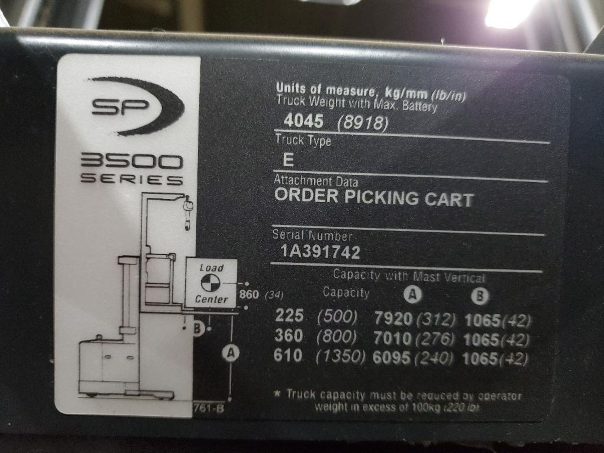 2012 CROWN 3500 SERIES STOCK ORDER PICKER, MODEL SP3520-30, 3,000 LB. CAPACITY, 24V, 131 1/2'' 3 STA - Image 23 of 24