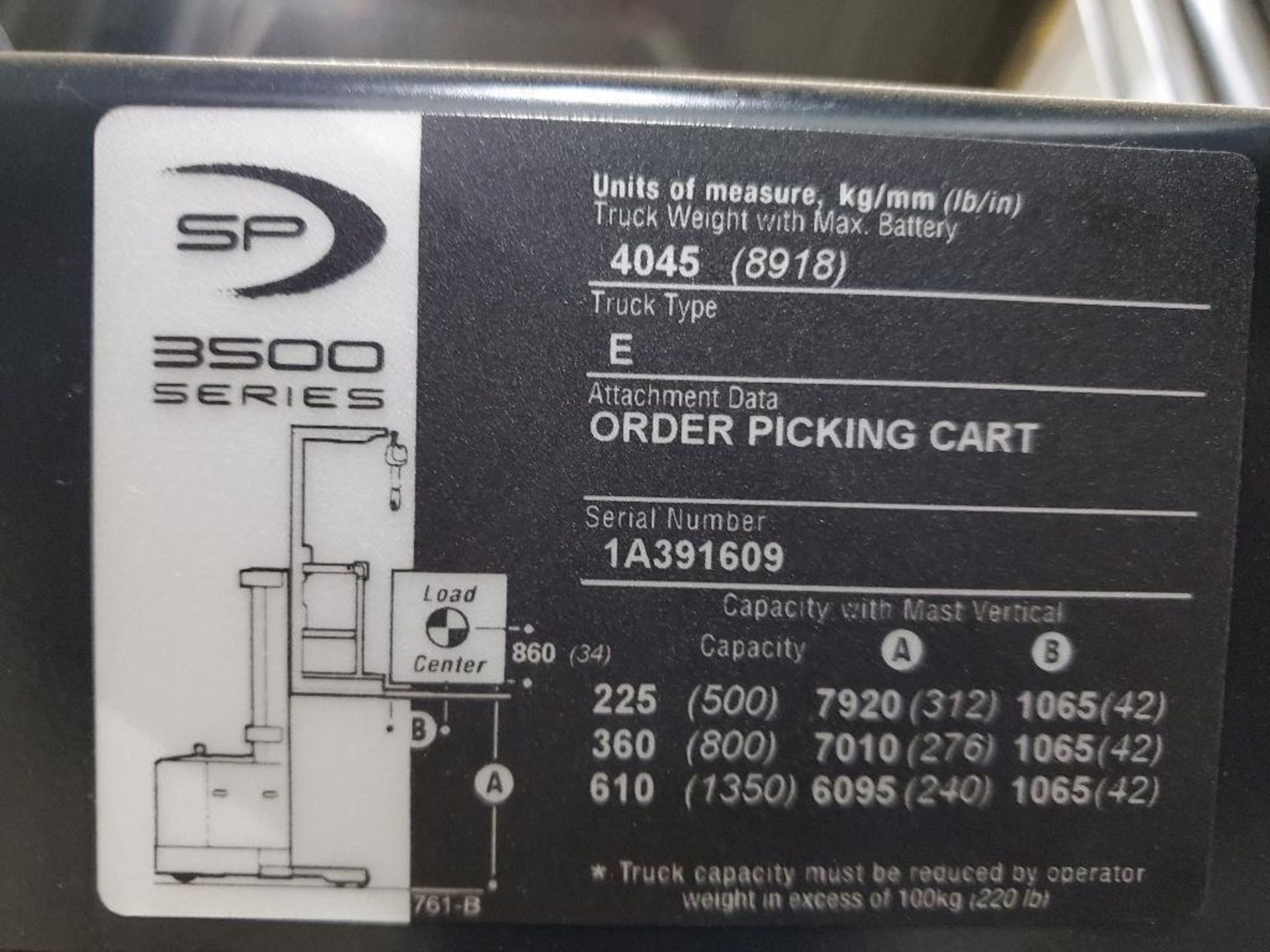 2012 CROWN 3500 SERIES STOCK ORDER PICKER, MODEL SP3520-30, 3,000 LB. CAPACITY, 24V, 131 1/2'' 3 STA - Image 24 of 26