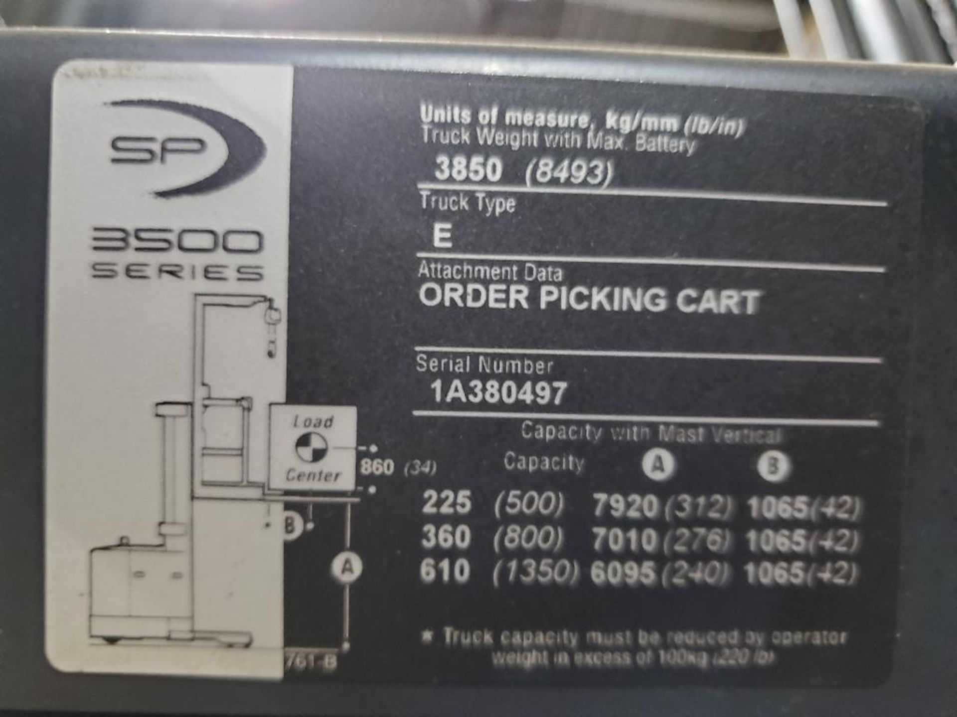 2012 CROWN 3500 SERIES STOCK ORDER PICKER, MODEL SP3520-30, 3,000 LB. CAPACITY, 24V, 131 1/2'' 3 STA - Image 23 of 26