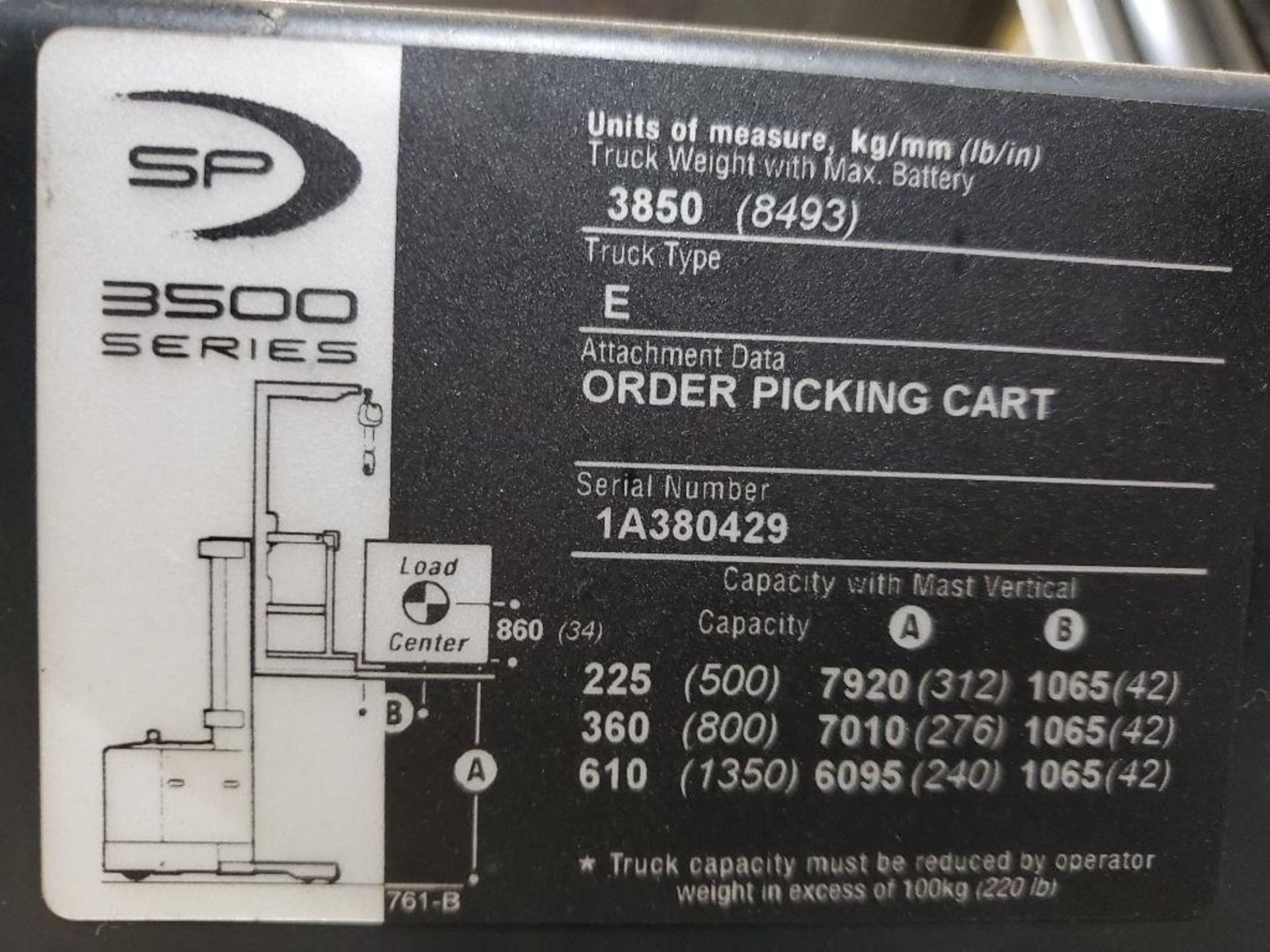 2012 CROWN 3500 SERIES STOCK ORDER PICKER, MODEL SP3520-30, 3,000 LB. CAPACITY, 24V, 131 1/2'' 3 STA - Image 24 of 26