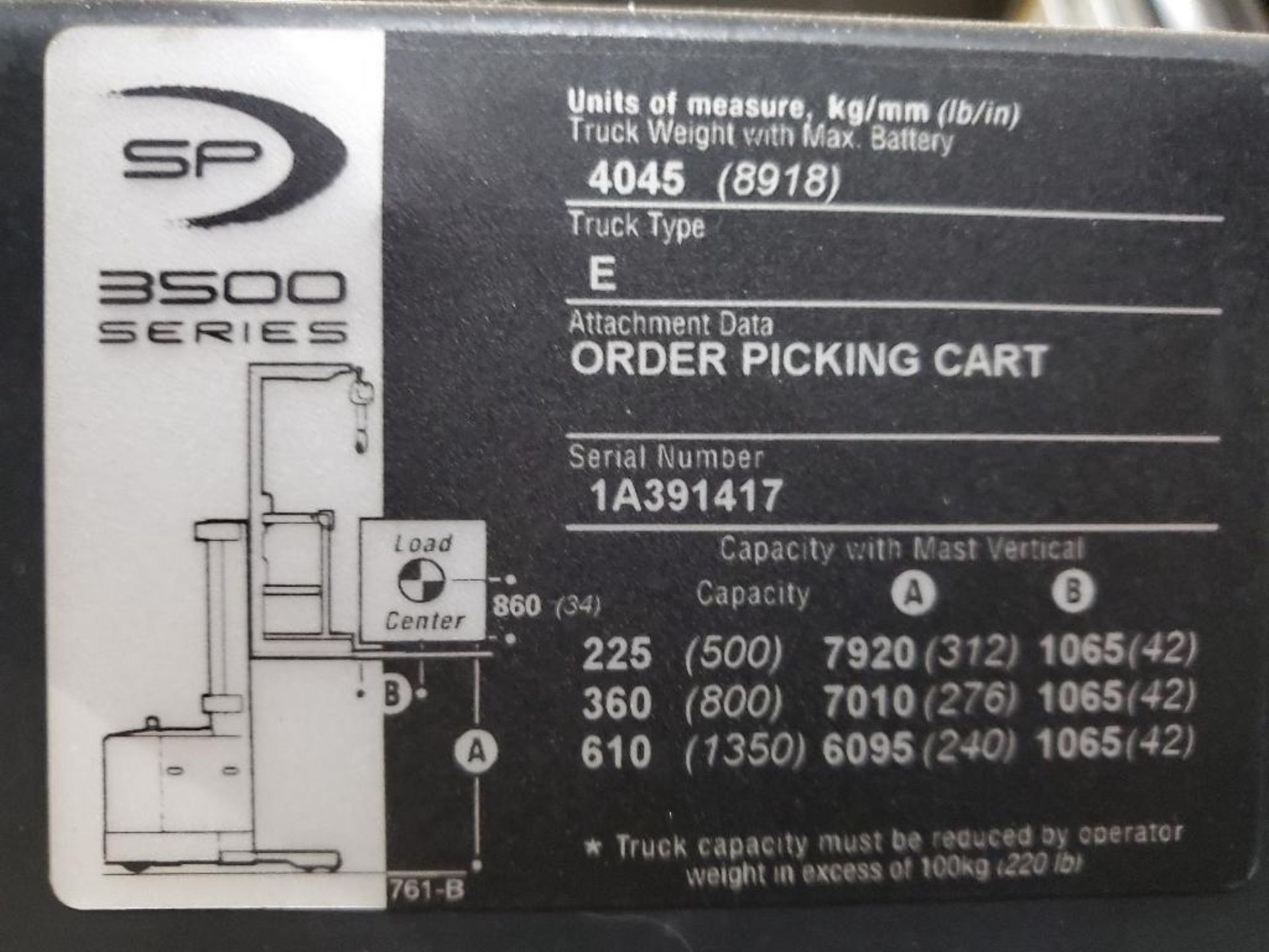 2012 CROWN 3500 SERIES STOCK ORDER PICKER, MODEL SP3520-30, 3,000 LB. CAPACITY, 24V, 131 1/2'' 3 STA - Image 24 of 26