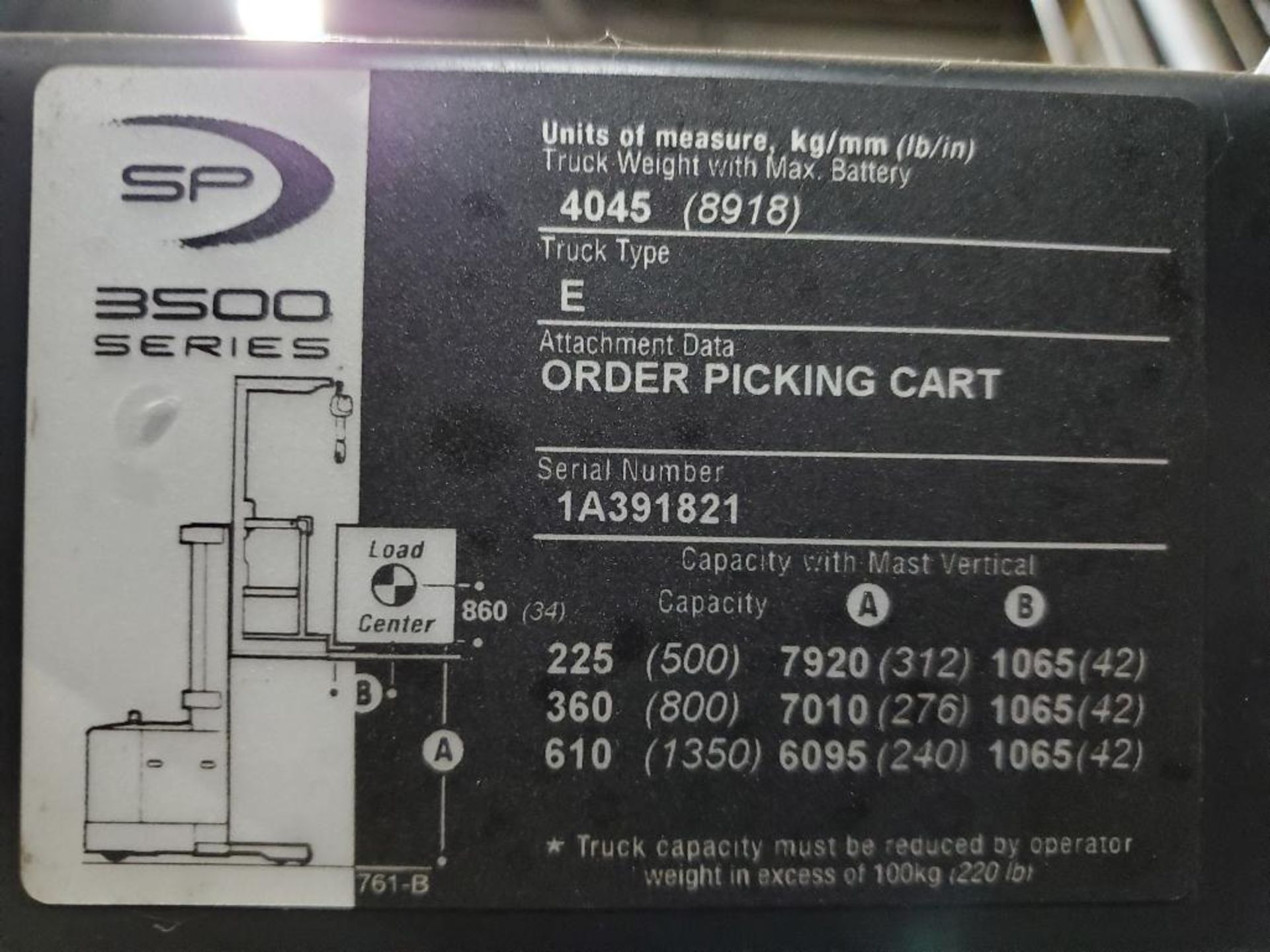 2012 CROWN 3500 SERIES STOCK ORDER PICKER, MODEL SP3520-30, 3,000 LB. CAPACITY, 24V, 131 1/2'' 3 STA - Image 18 of 20