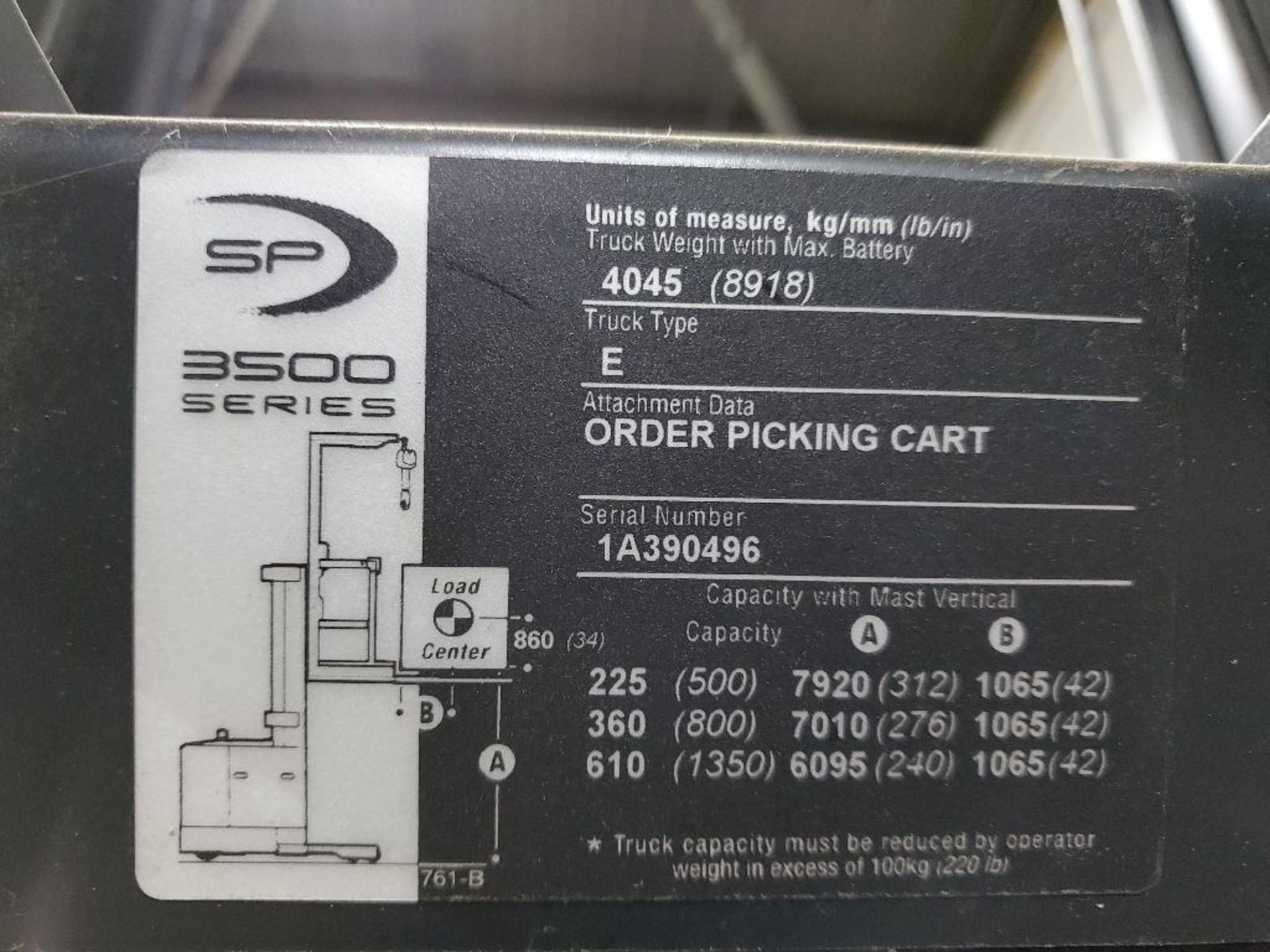 2012 CROWN 3500 SERIES STOCK ORDER PICKER, MODEL SP3520-30, 3,000 LB. CAPACITY, 24V, 131 1/2'' 3 STA - Image 24 of 26