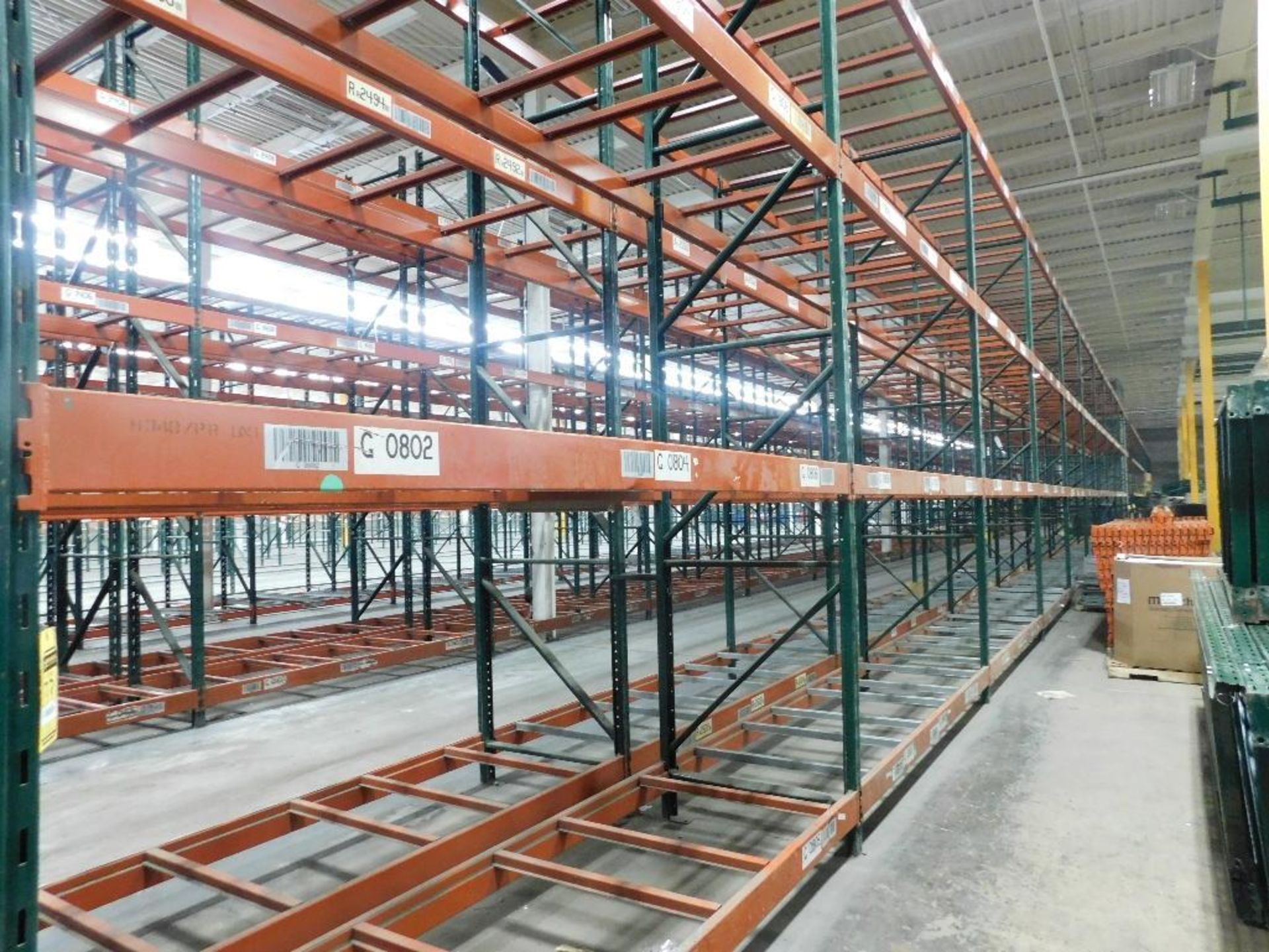 (22X) SECTIONS OF RIDG-U-RAK PALLET RACKING, (1) 18 FT. UPRIGHT, (23) 16 FT. UPRIGHTS, (168) 5 1/2 I