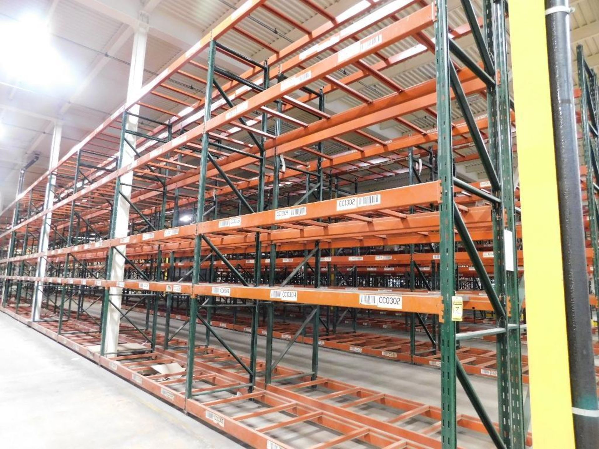 (32X) SECTIONS OF RIDG-U-RAK PALLET RACKING, (10) 20 FT. UPRIGHTS, (24) 16 FT. UPRIGHTS, (52) 4 1/2