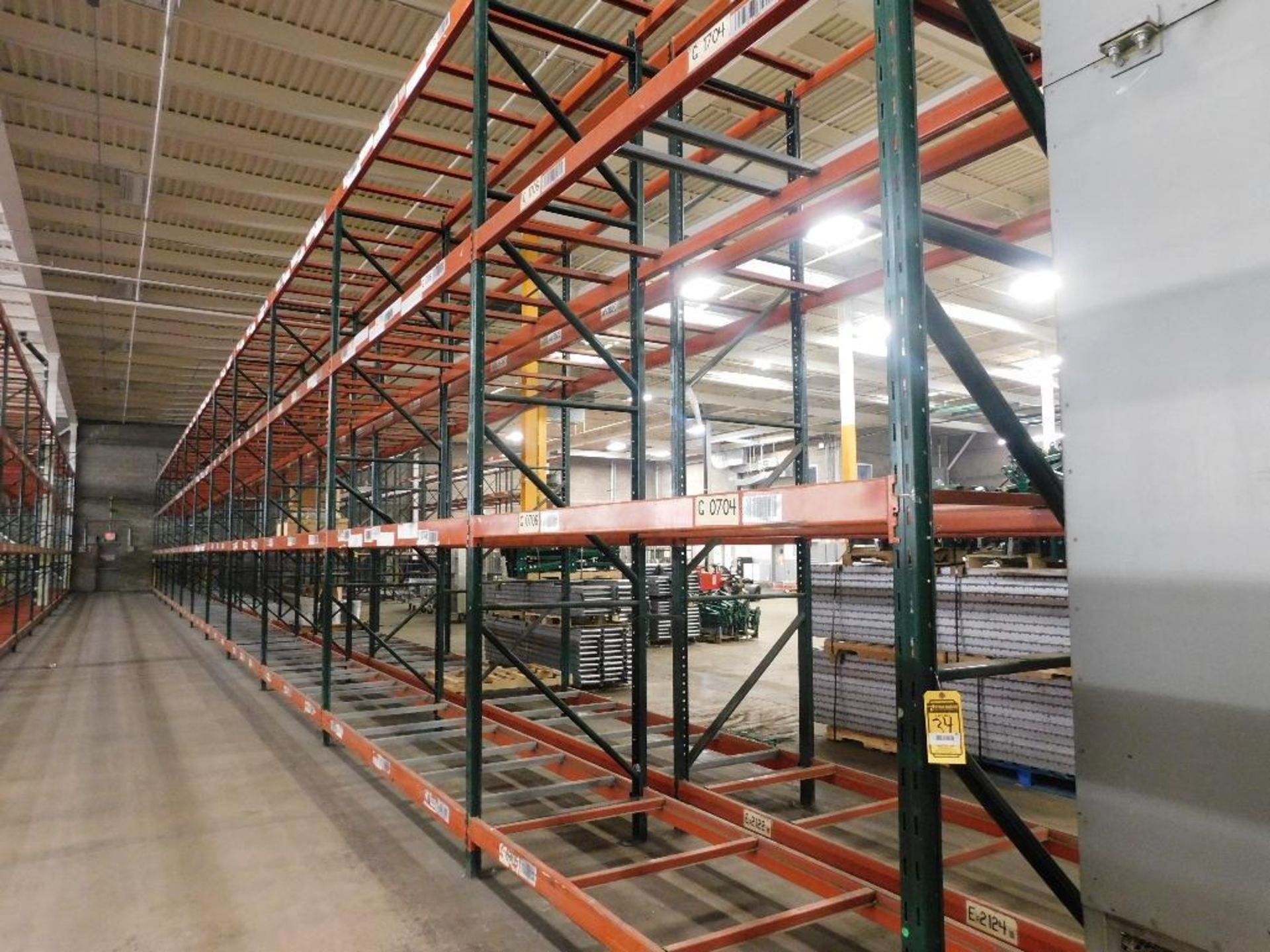 (24X) SECTIONS OF RIDG-U-RAK PALLET RACKING, (2) 20 FT. UPRIGHTS, (24) 16 FT. UPRIGHTS, (176) 5 1/2