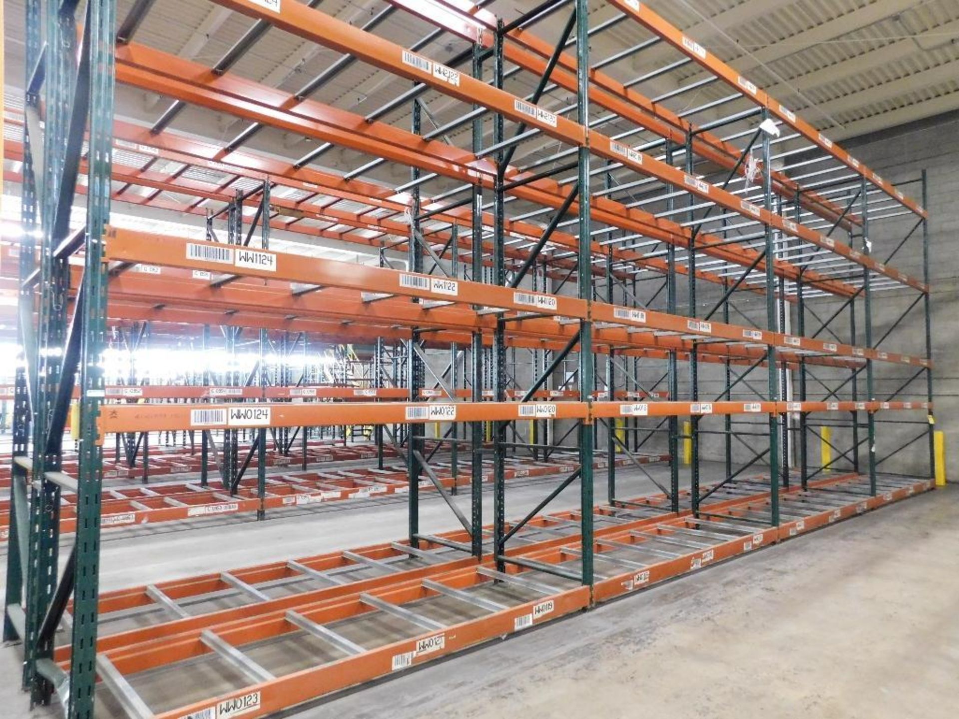 (8X) SECTIONS OF RIDG-U-RAK PALLET RACKING, (2) 20 FT. UPRIGHTS, (3) 17 FT. 4 IN. UPRIGHTS, (60) 5 1
