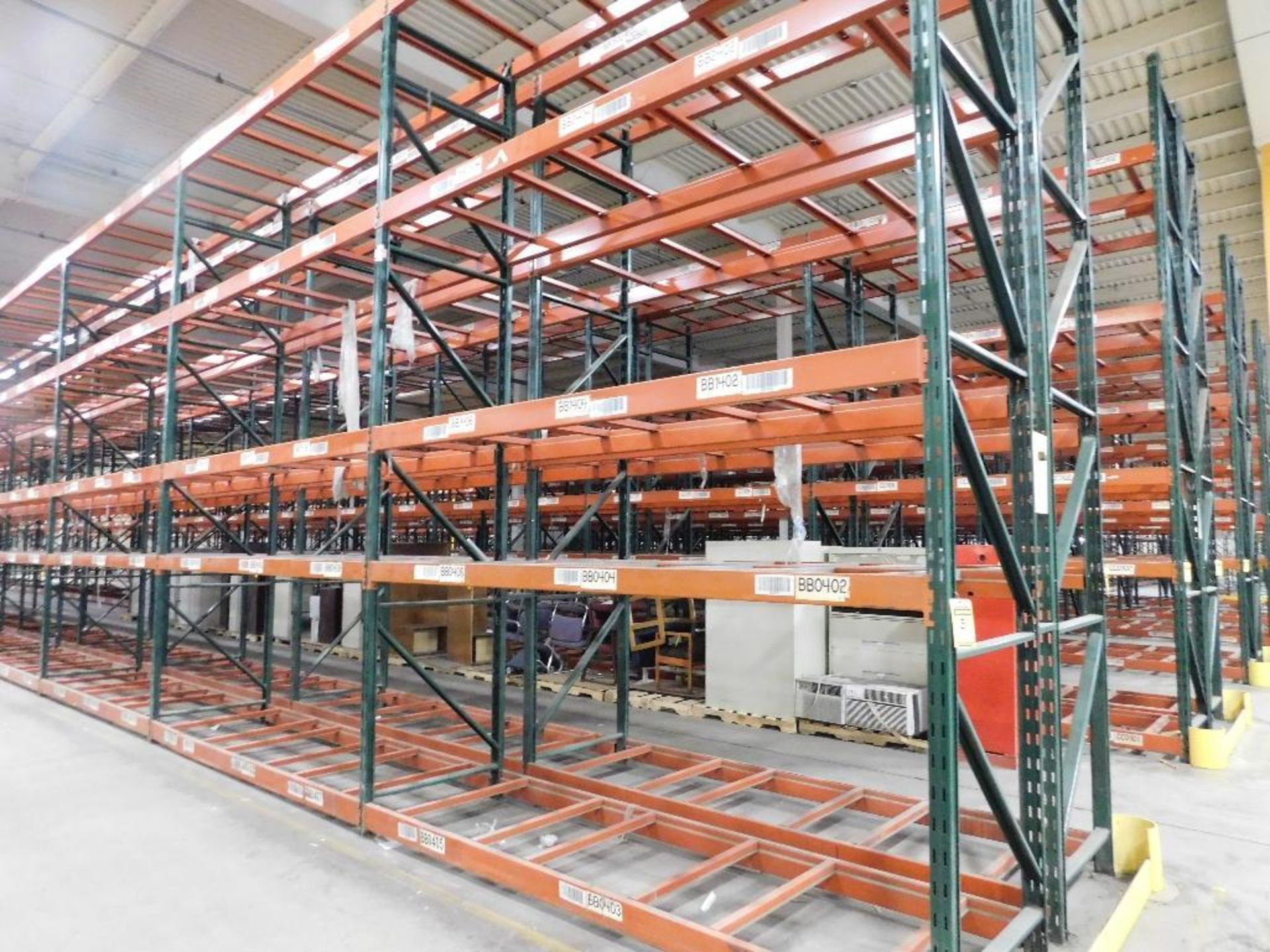 (32X) SECTIONS OF RIDG-U-RAK PALLET RACKING, (8) 20 FT. UPRIGHTS, (26) 16 FT. UPRIGHTS, (56) 4 1/2 I