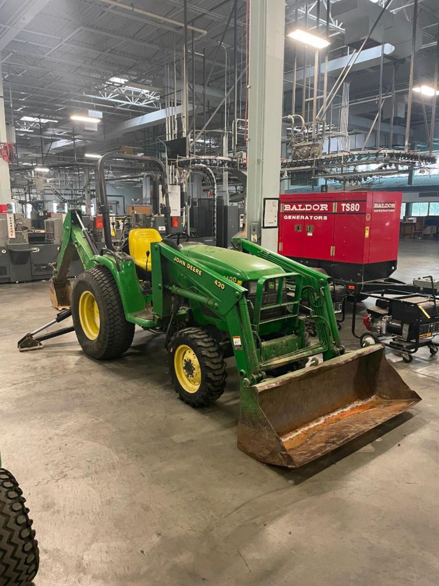 JOHN DEERE TRACTOR, MODEL 4400, 2,745 HRS., 4-WD, DIESEL, WITH JOHN DEERE 430 FRONT END LOADER,