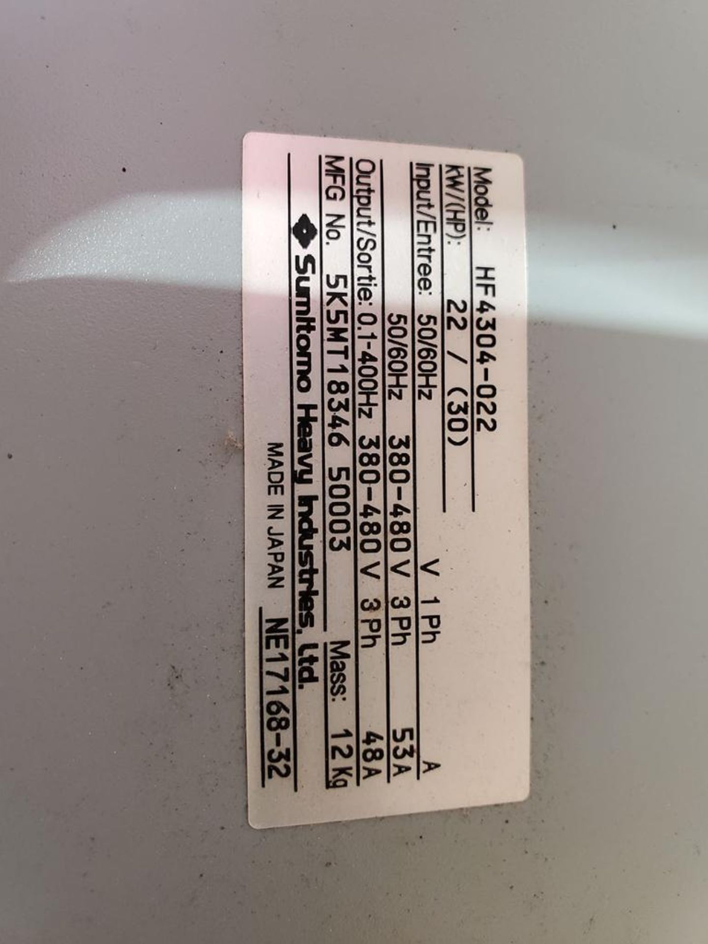 SUMITOMO ADJUSTABLE FREQUENCY DRIVE; HF-430, MODEL HF4304-022 - Image 3 of 3