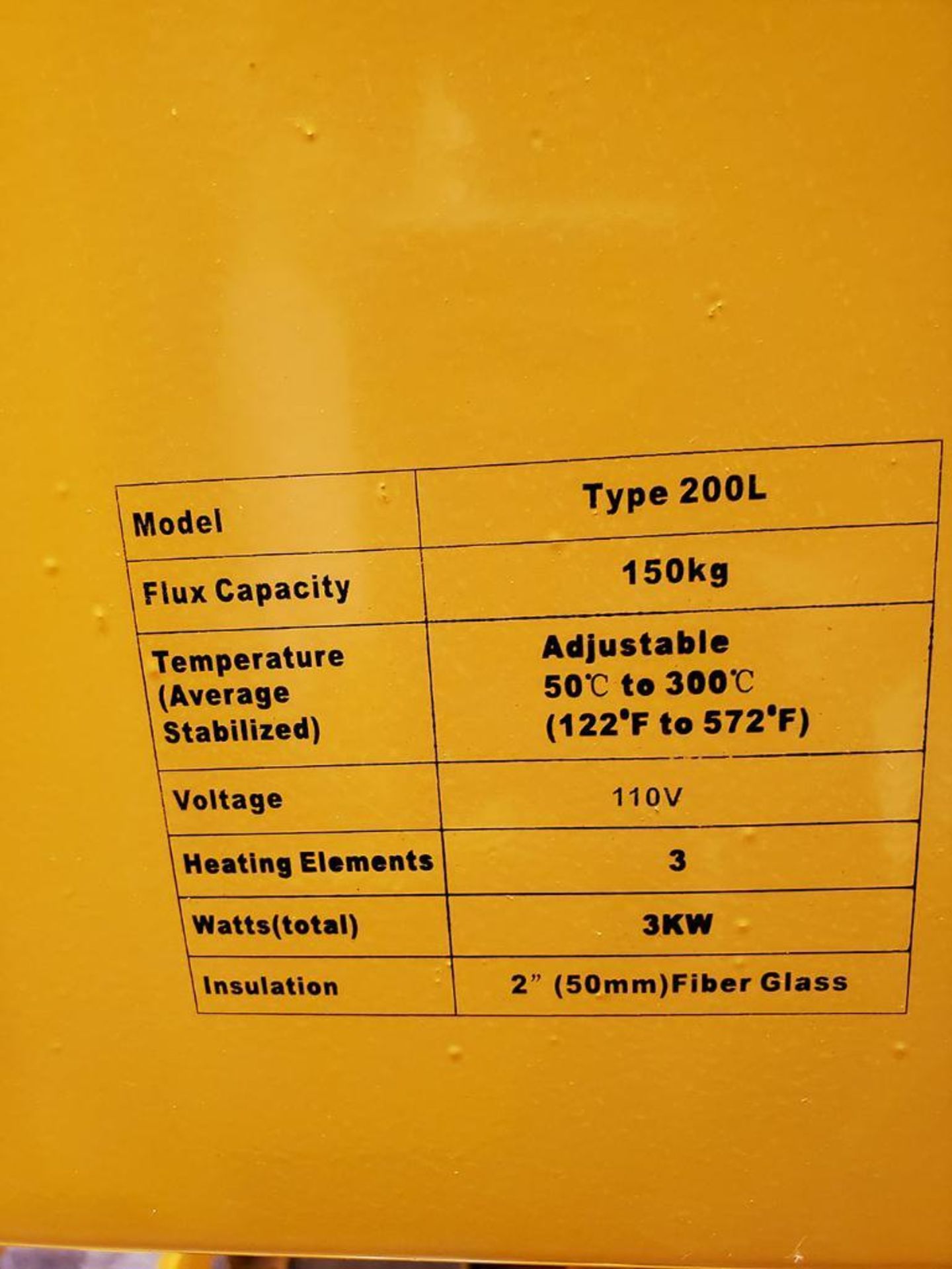 CUT WELD PRODUCT FLUX OVEN TYPE 200L, FLUX CAPACITY 150 KG, HEATING ELEMENT 3, 3-KW, 110-VOLTS ( - Image 5 of 5