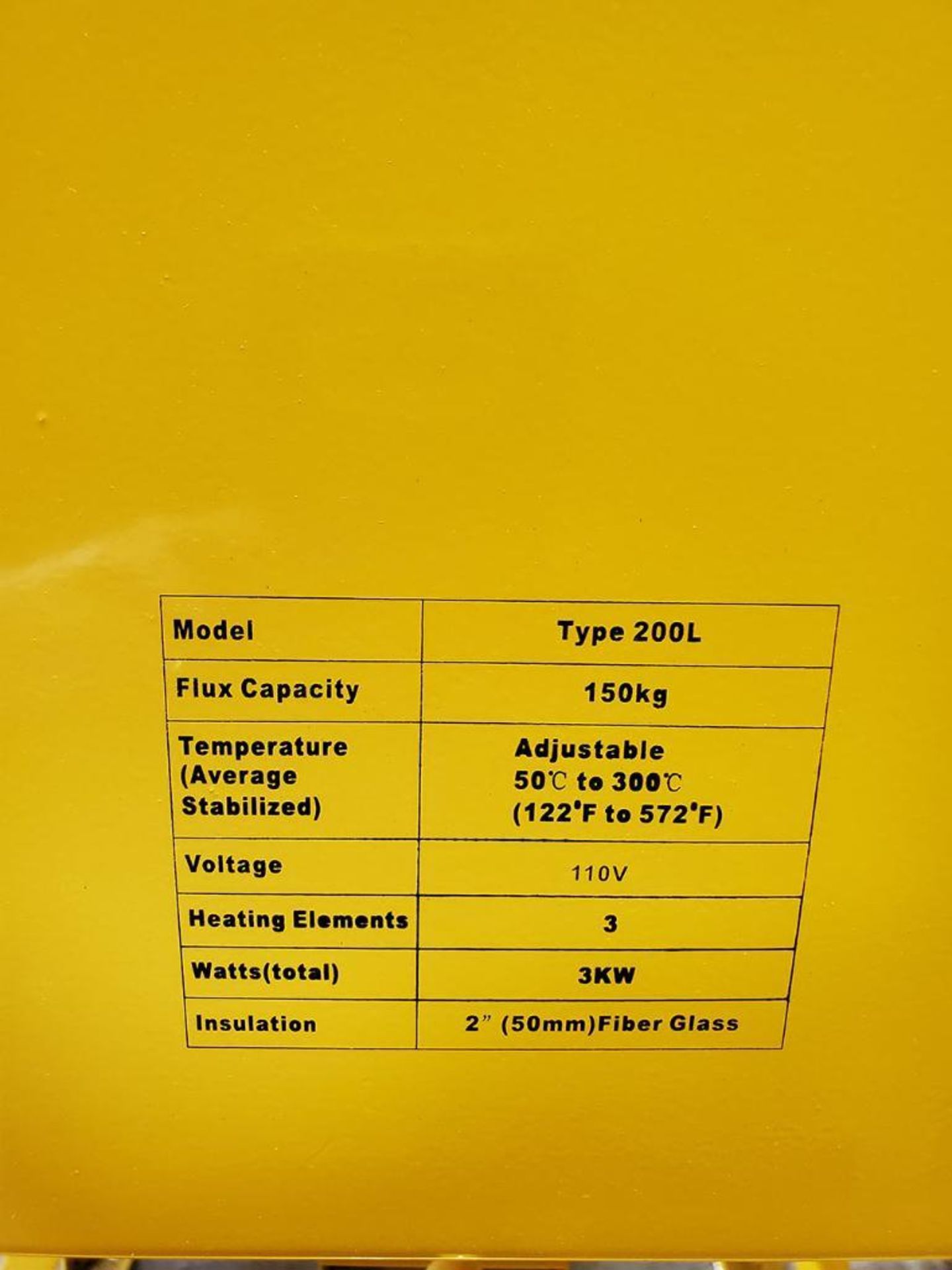 CUT WELD PRODUCT FLUX OVEN TYPE 200L, FLUX CAPACITY 150 KG, HEATING ELEMENT 3, 3-KW, 110-VOLTS ( - Image 5 of 5