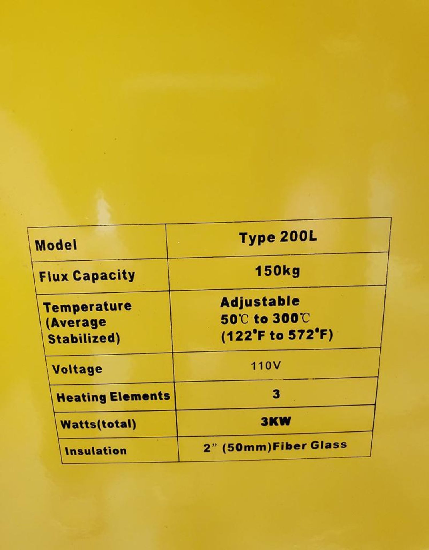 CUT WELD PRODUCT FLUX OVEN TYPE 200L, FLUX CAPACITY 150 KG, HEATING ELEMENT 3, 3-KW, 110-VOLTS ( - Image 5 of 5