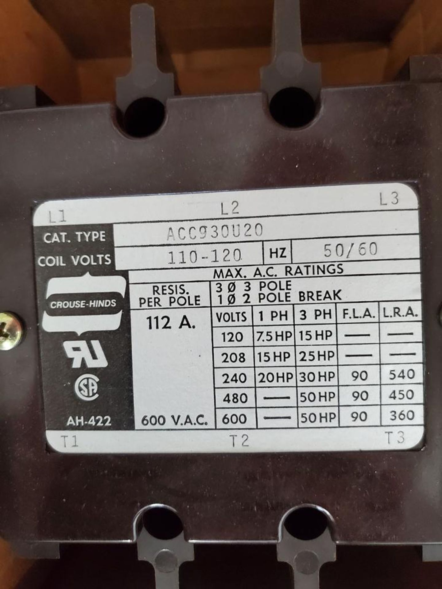 SKID OF CROUSE-HINDS CIRCUIT BREAKERS; CAT# ACC930U20, 50/60 HZ - Image 2 of 2