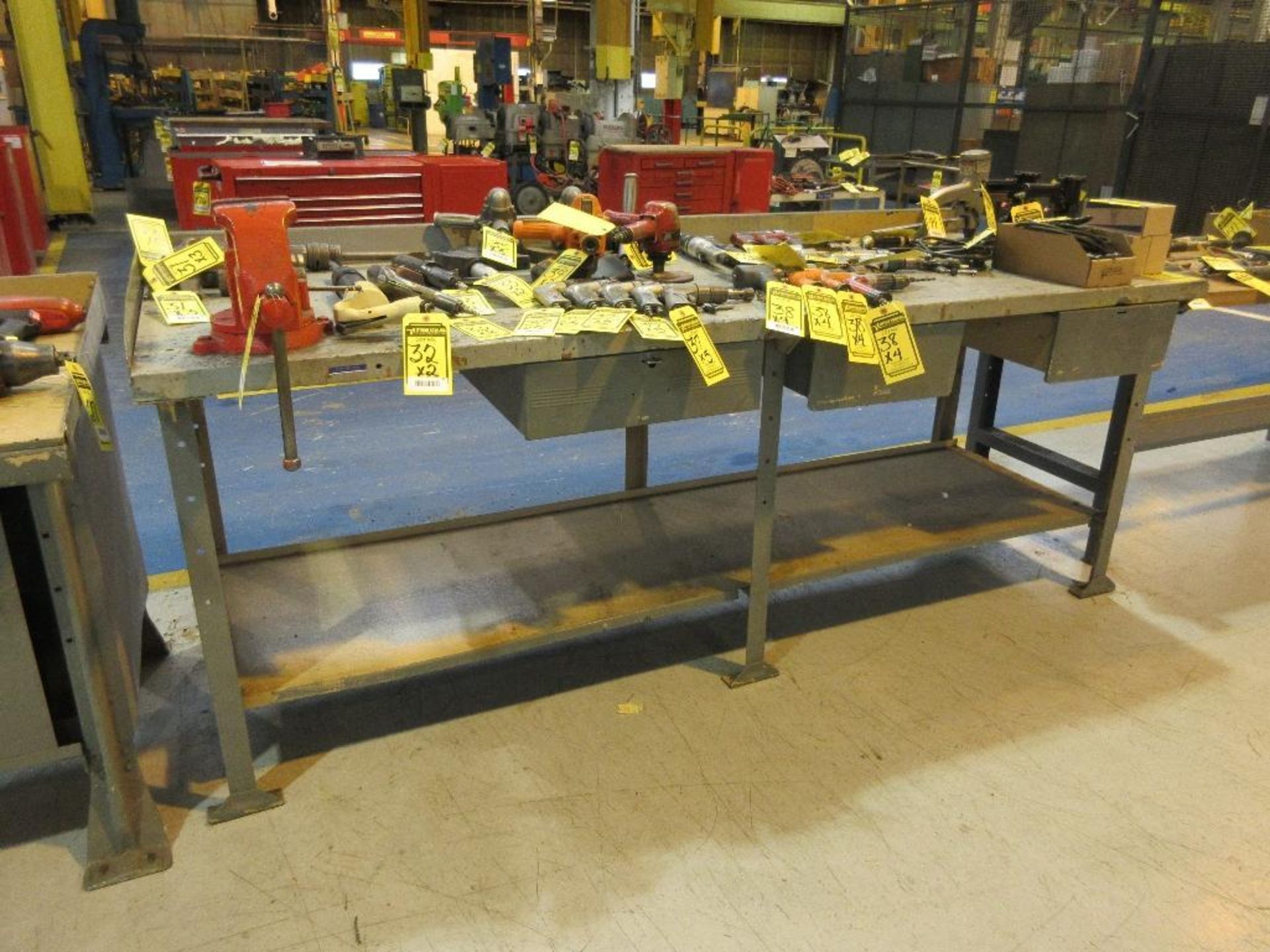 WORKBENCH 3 FT. X 8 FT. W/ COLUMBIAN 4 1/2 IN. BENCH VISE