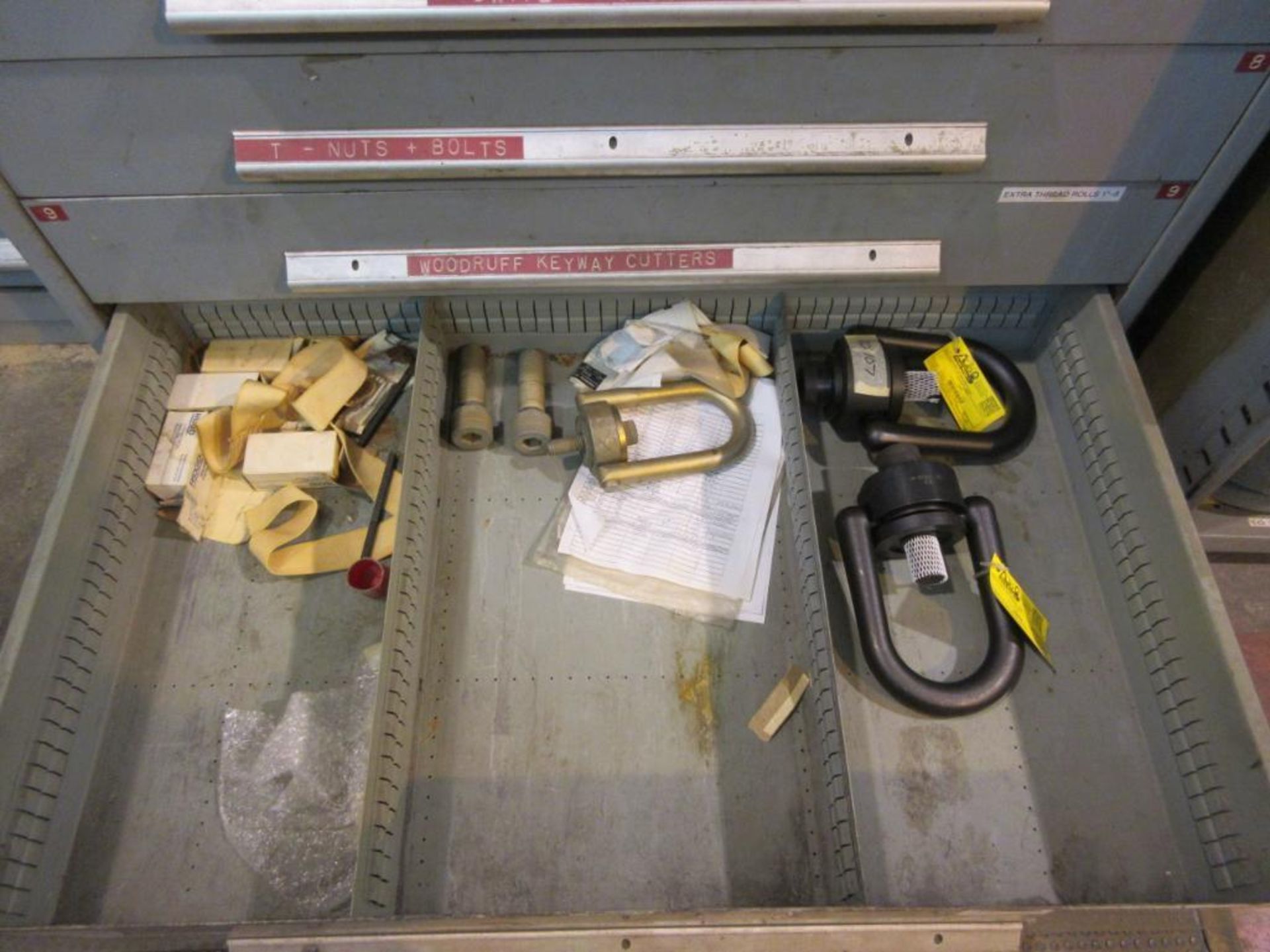 VIDMAR 10-DRAWER CABINET W/ ALL-THREAD, T-NUTS, FLANGED NUTS, CUTTERS - Image 7 of 7