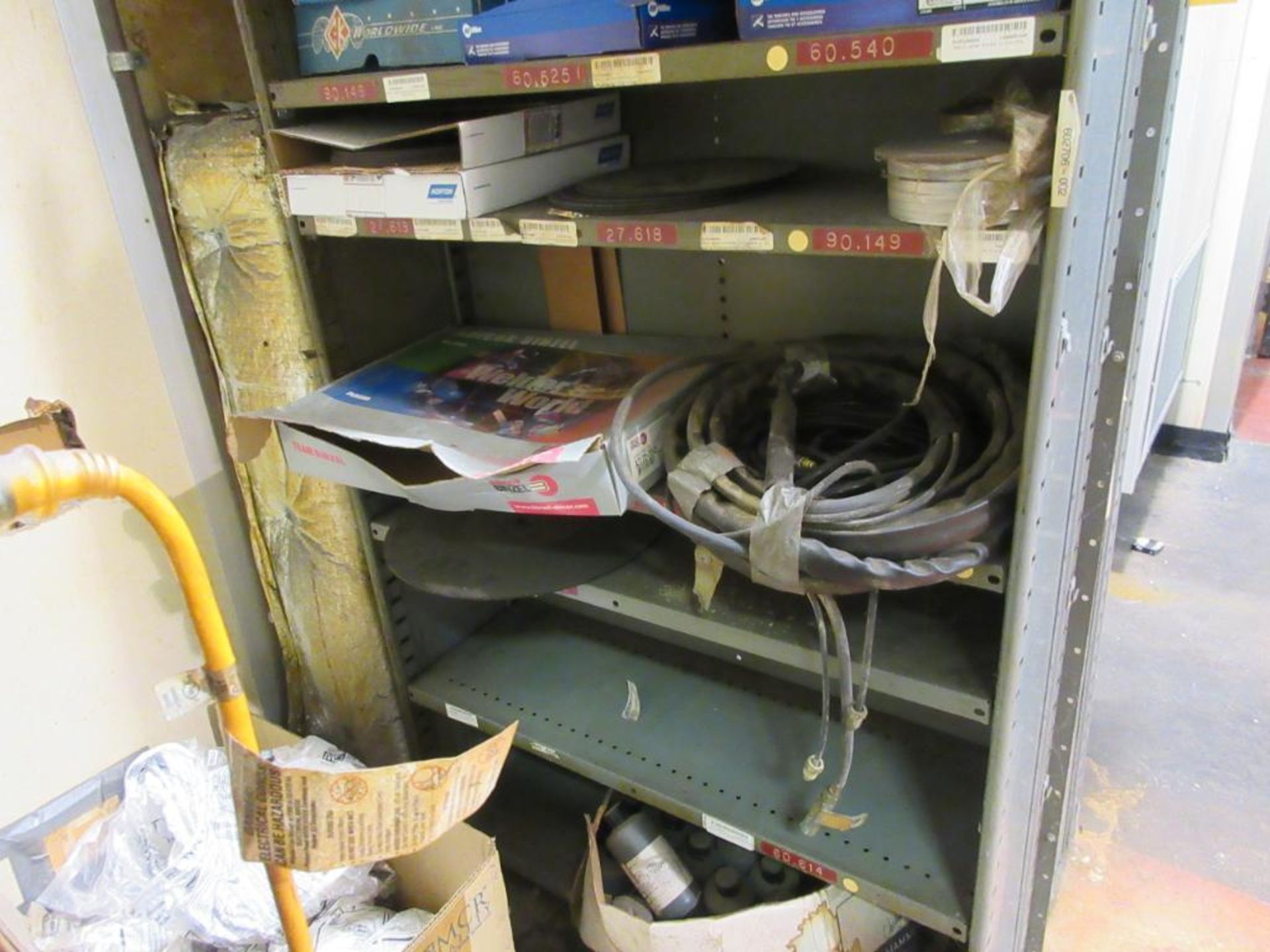 (3) SHELF UNITS W/ CONTENT: ABRASIVE WHEELS, WELDING ACCESSORIES, SLEEVES, SOCK COVERS, PEDESTAL FAN - Image 5 of 9