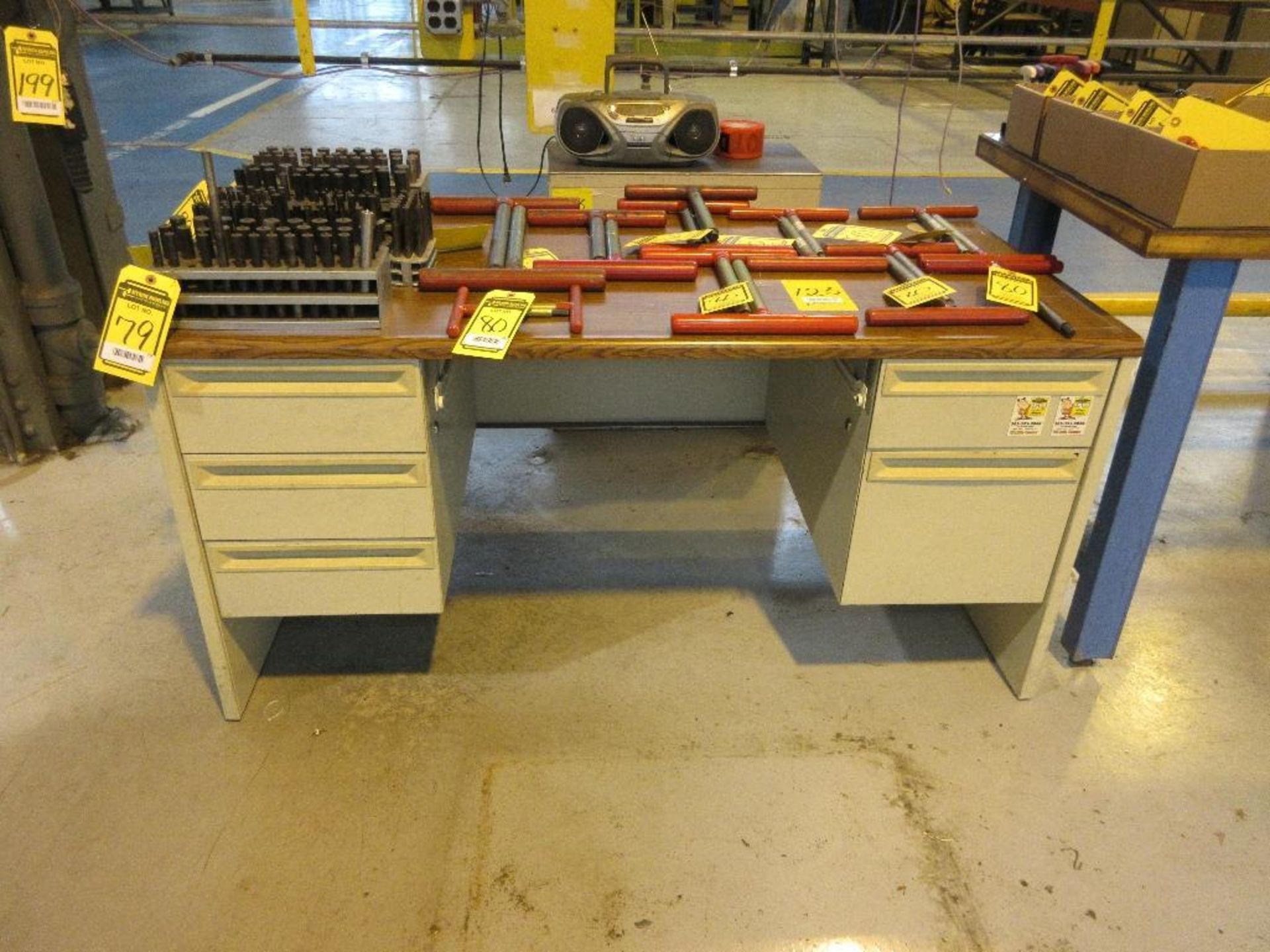 DESK AND (2) FILE CABINETS