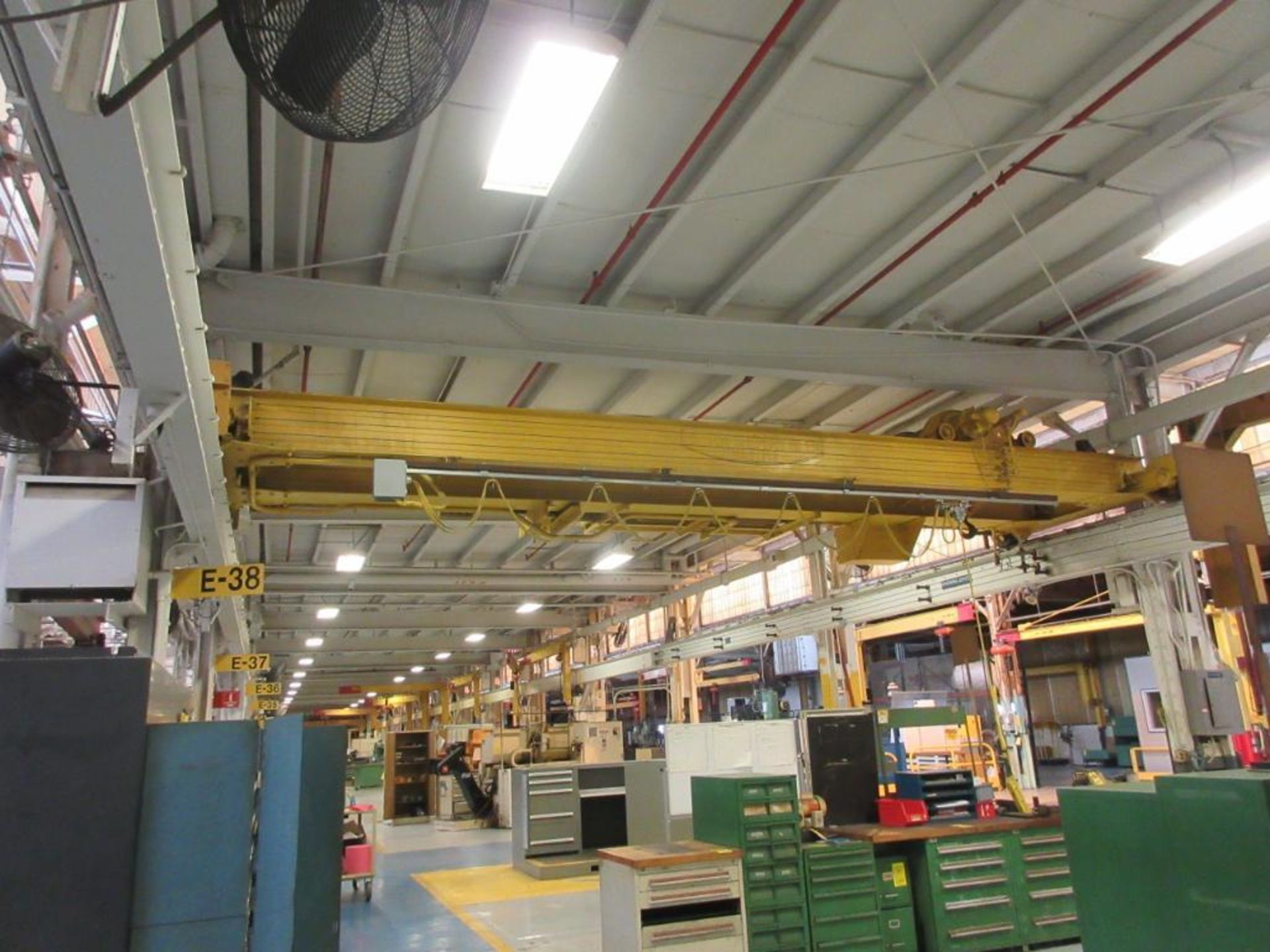 SHEPARD NILES 5-TON DOUBLE GIRDER BRIDGE CRANE, TOP RAIL RUNNING, S/N 61718, APPROX. 26 FT. SPAN, (