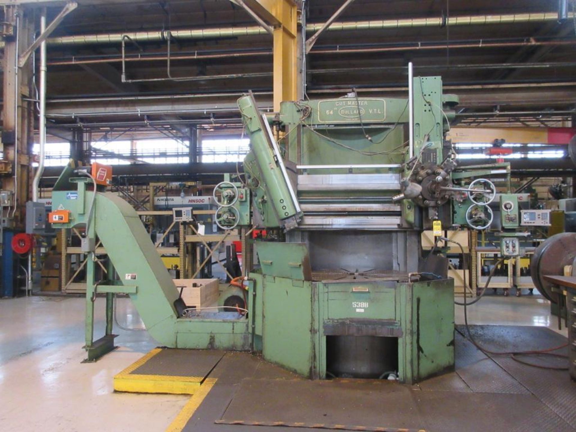 BULLARD CUT MASTER 54 IN. VERTICAL TURNING LATHE, 5-STATION TURRET AND SINGLE HEAD, (2) ACU-RITE D.