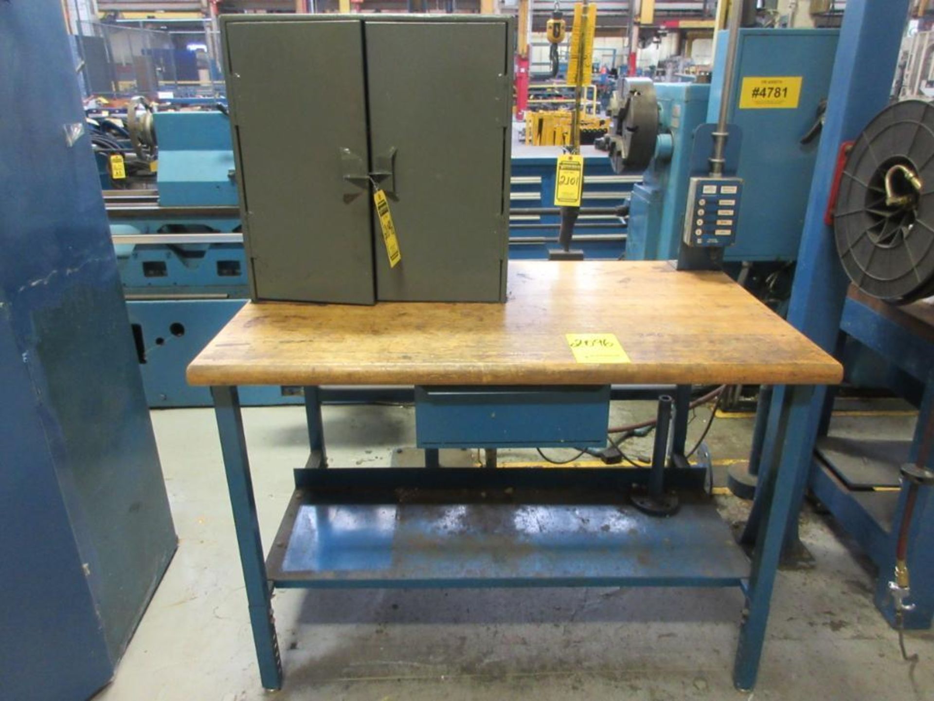 (5) WORKBENCHES, (3) CABINETS W/ CONTENT: ABRASIVES, (2) NEW 1/2 HP. BALDOR MOTORS - Image 3 of 8