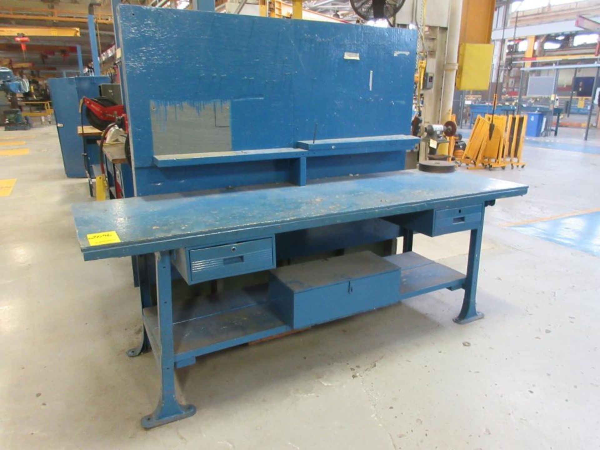 (5) WORKBENCHES, (3) CABINETS W/ CONTENT: ABRASIVES, (2) NEW 1/2 HP. BALDOR MOTORS - Image 7 of 8