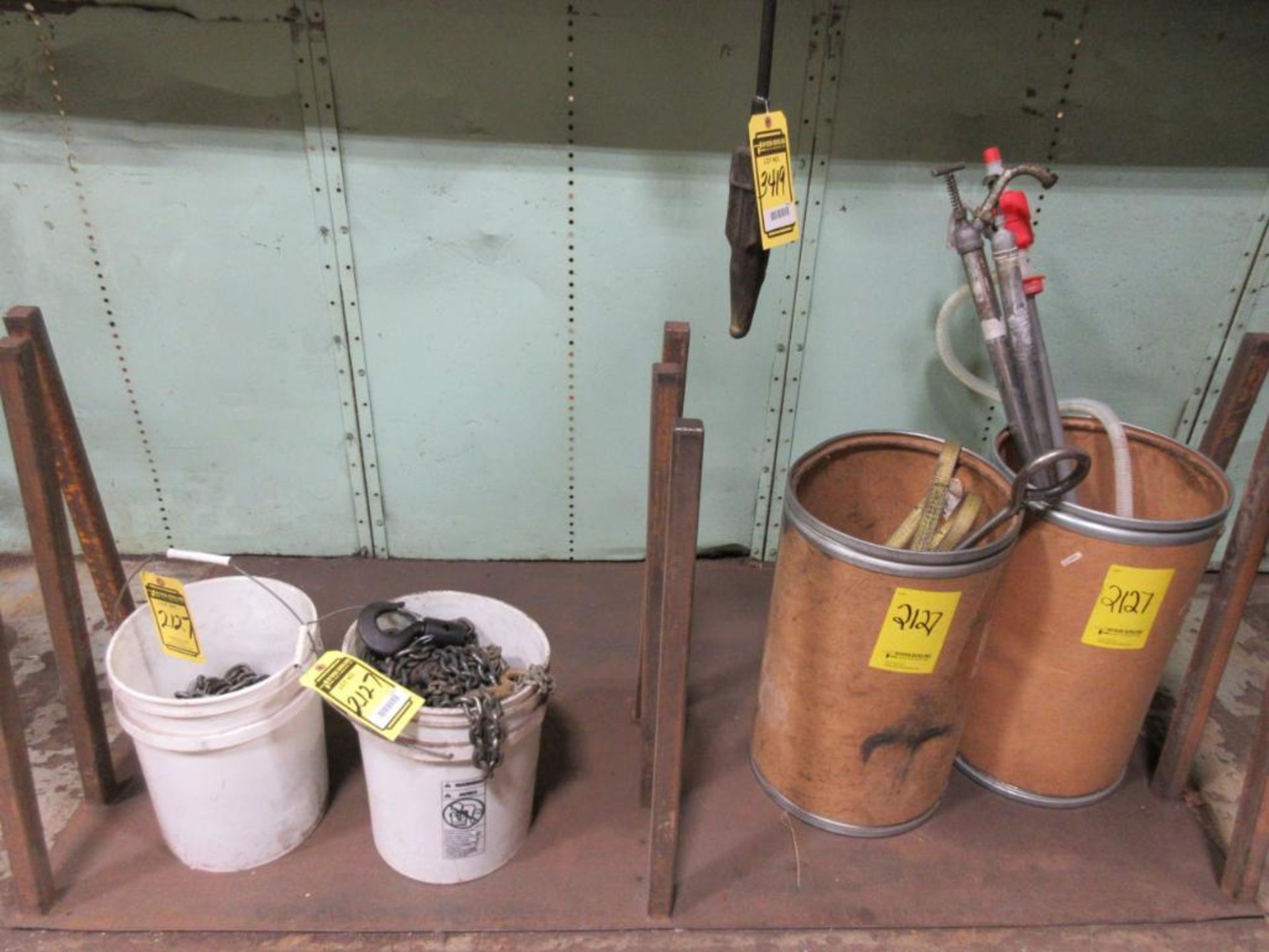 BUCKETS W/ CHAIN, SLINGS, BARREL PUMPS